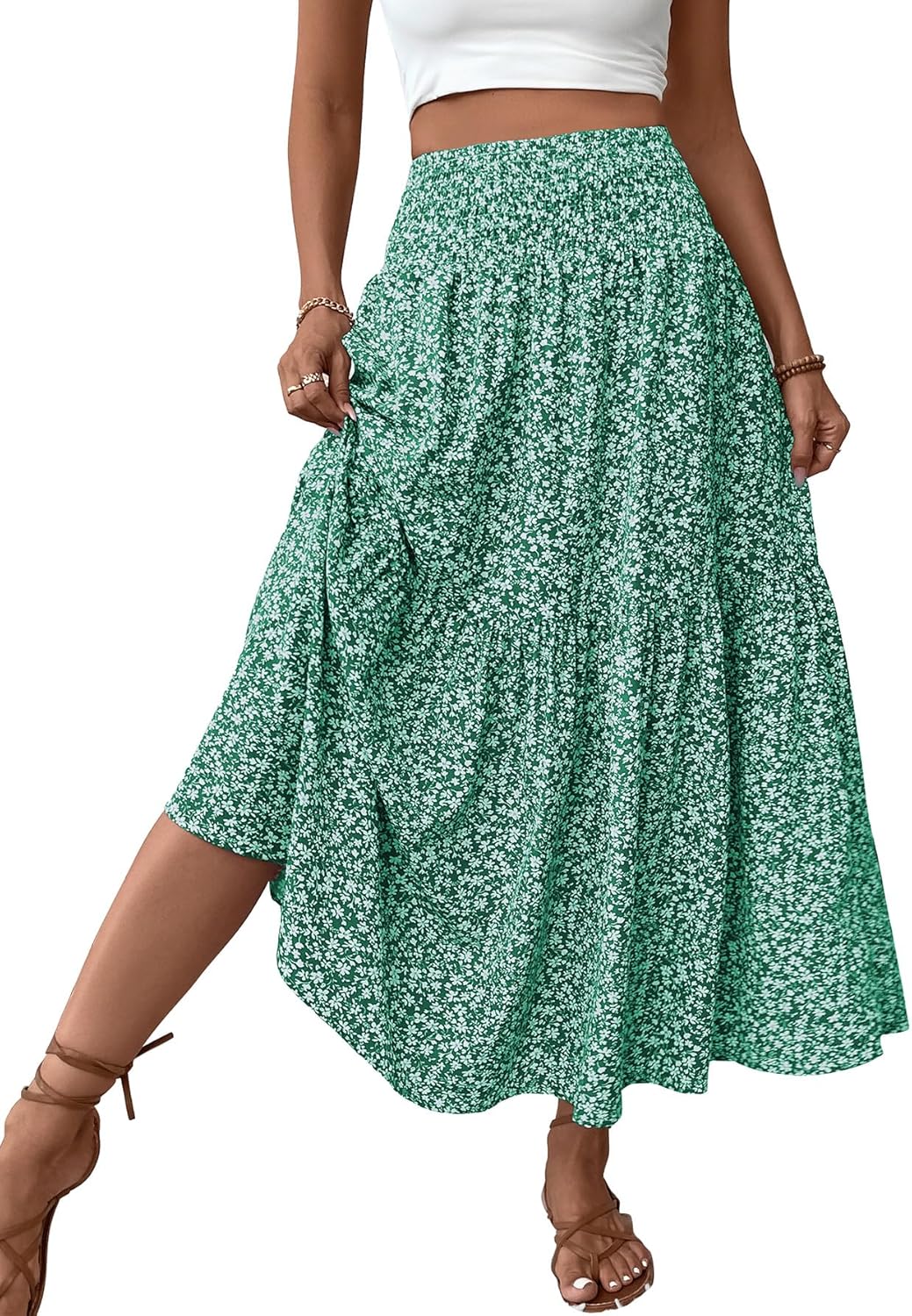 Women's Smocked High Waist Maxi Skirt with Pockets for Style