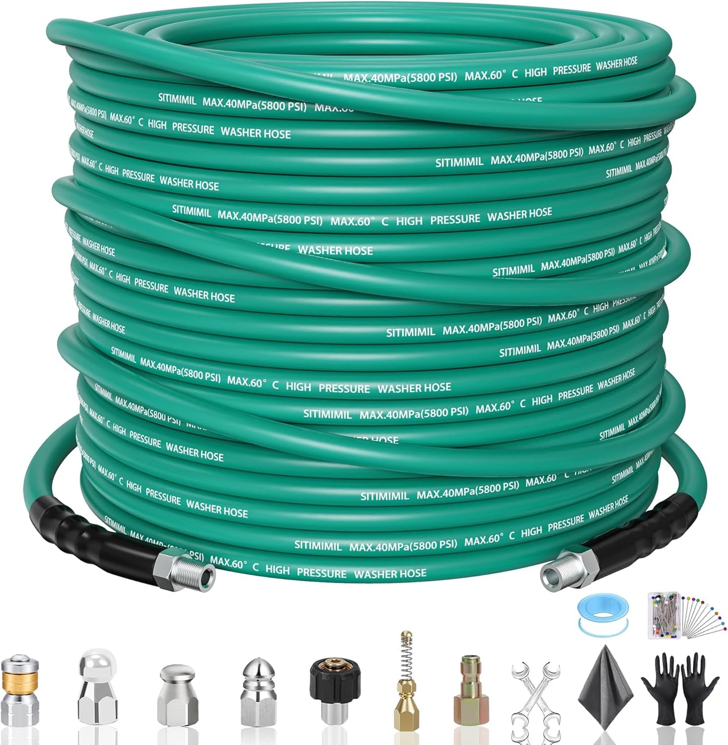 100FT Sewer Jetter Kit for Pressure Washer with Nozzles and Hose