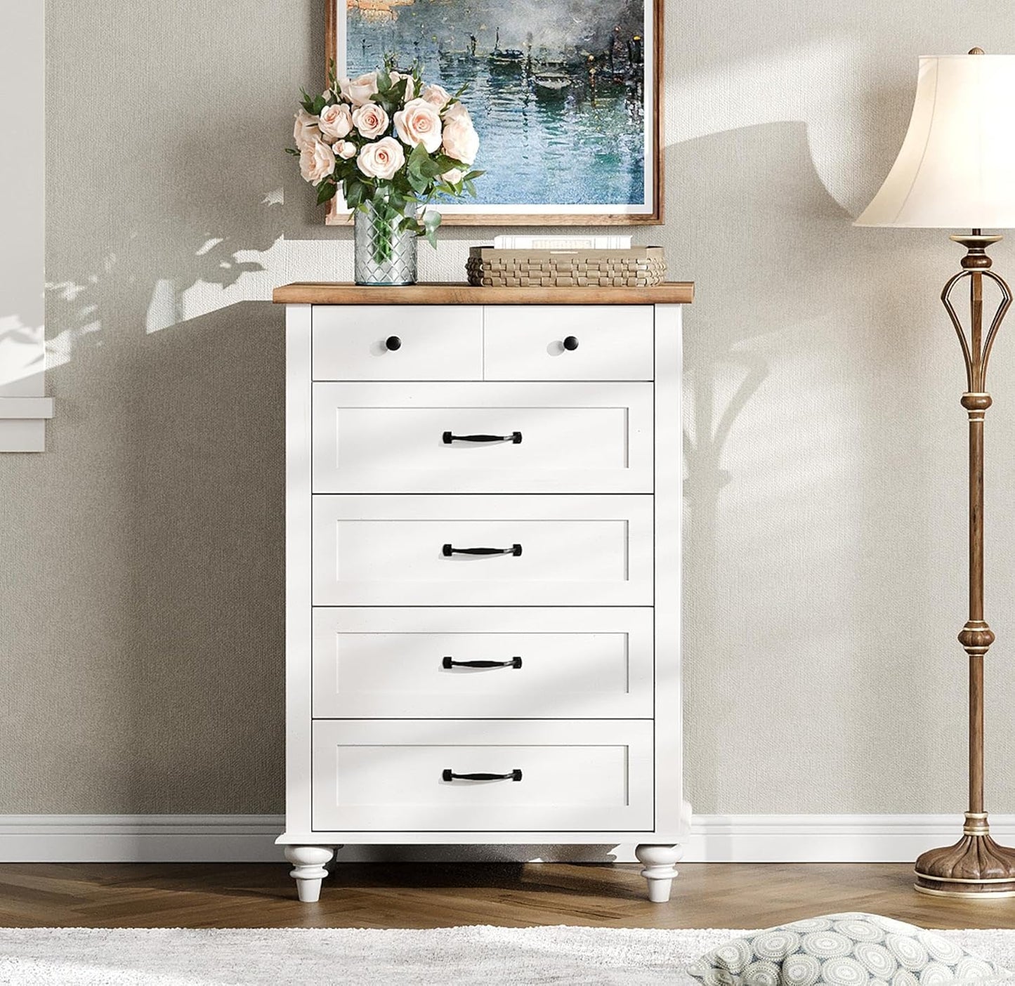 WAMPAT Off White Dresser for Bedroom with 5 Drawers and More