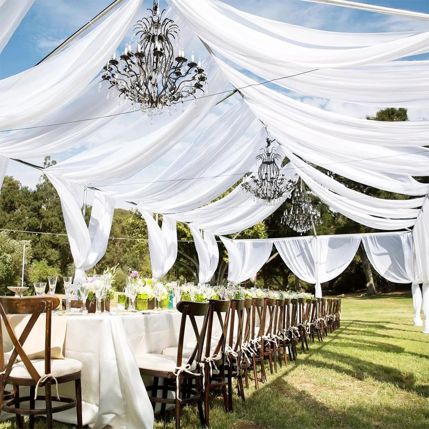 6 Panels White Ceiling Drapes for Elegant Wedding Decorations