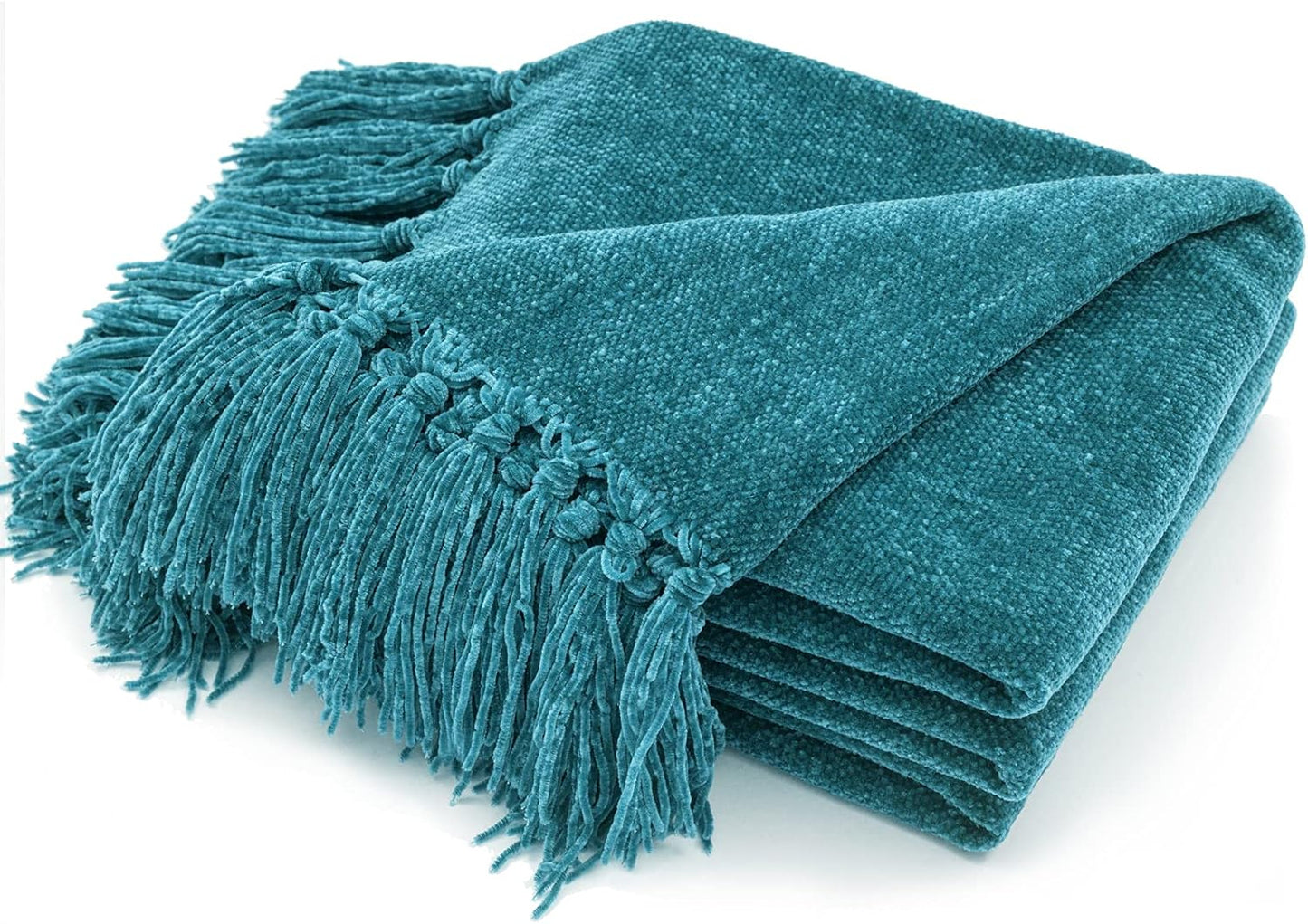 RECYCO Chenille Throw Blanket Soft Cozy with Fringe Tassel