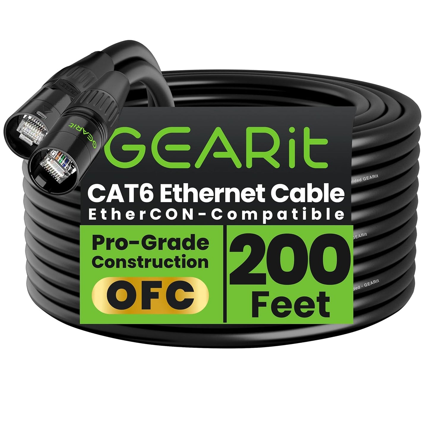 GEARit CAT6 Ethernet Cable for Pro Audio and DMX Lights 200 ft