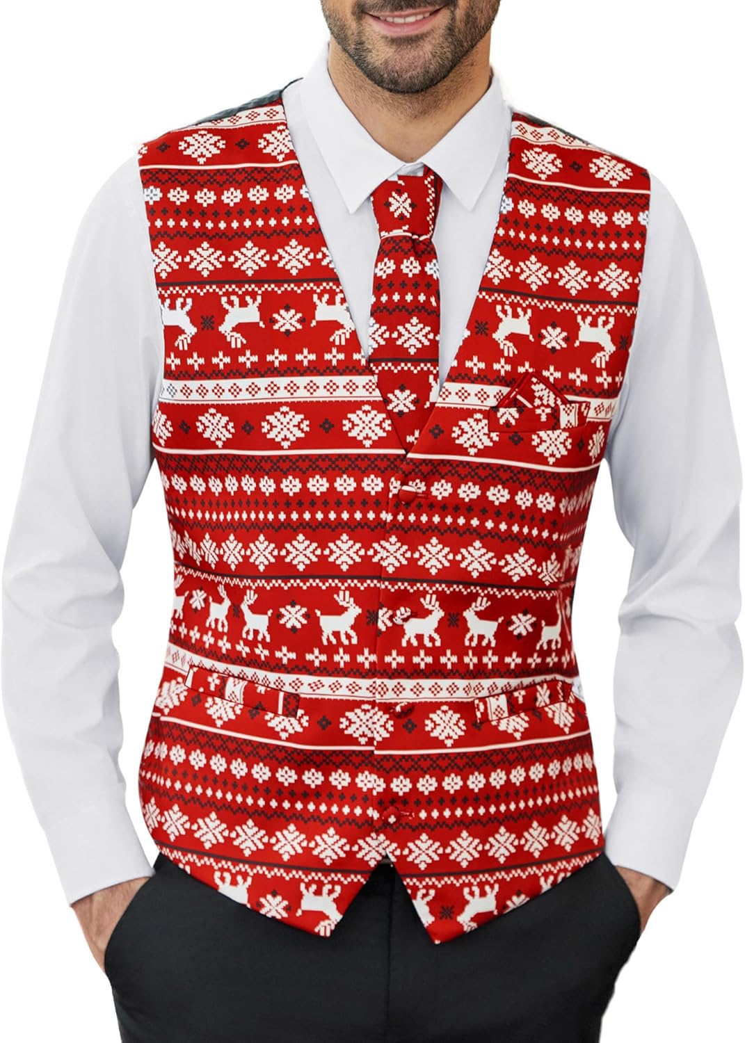 Stylish COOFANDY Men's Christmas Vest Tie Set for Festive Events