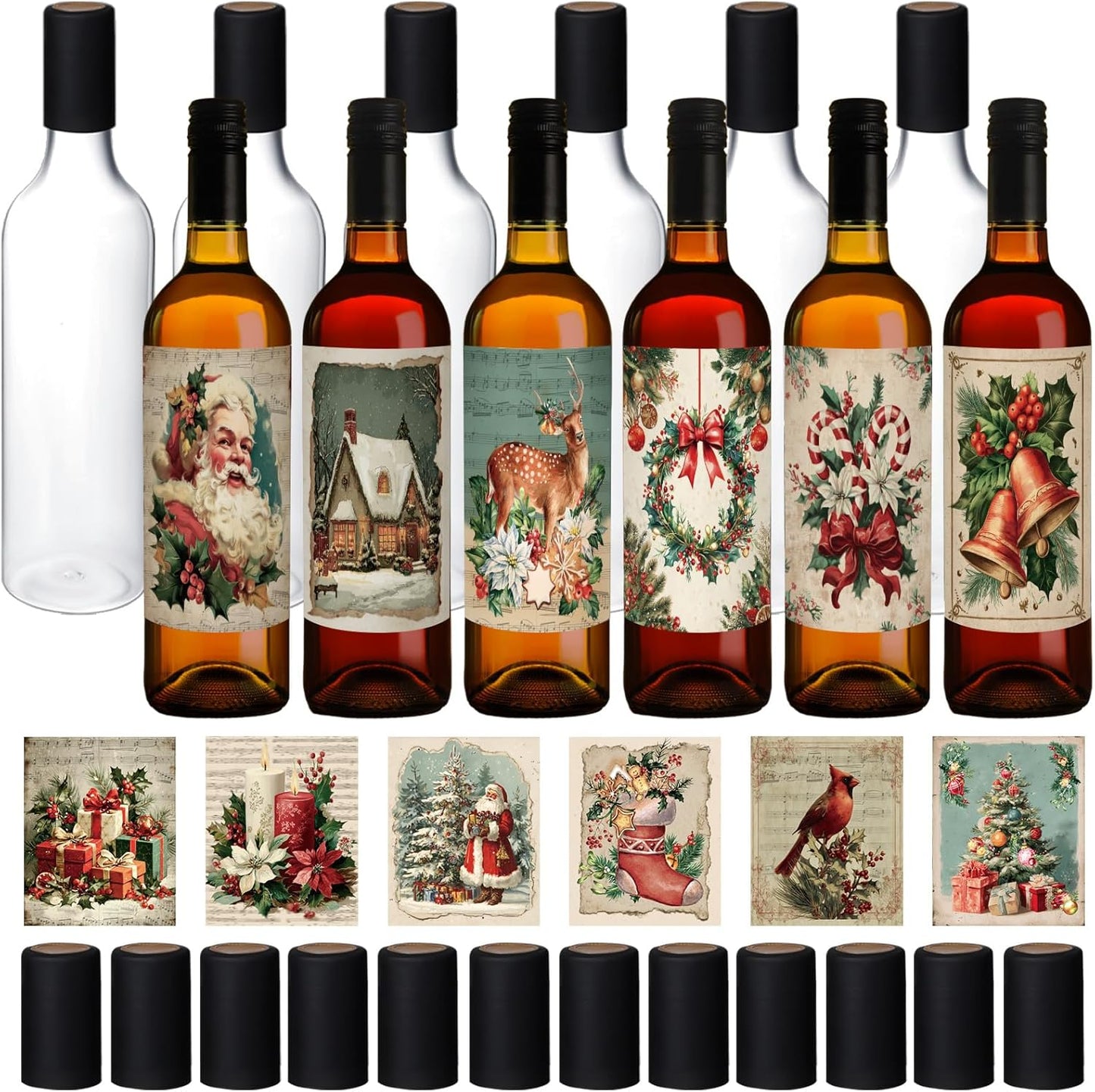 Maxcheck 44 Pcs Christmas Plastic Wine Bottles Set for Gifts