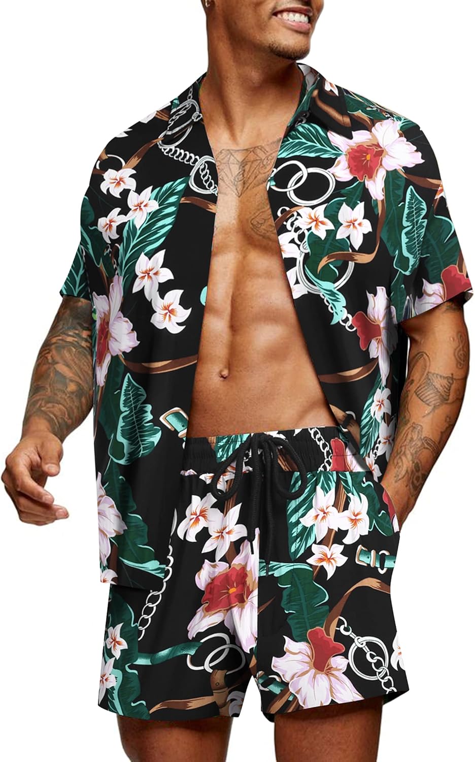 COOFANDY Men's Hawaiian Matching Set for Summer Beach Fun