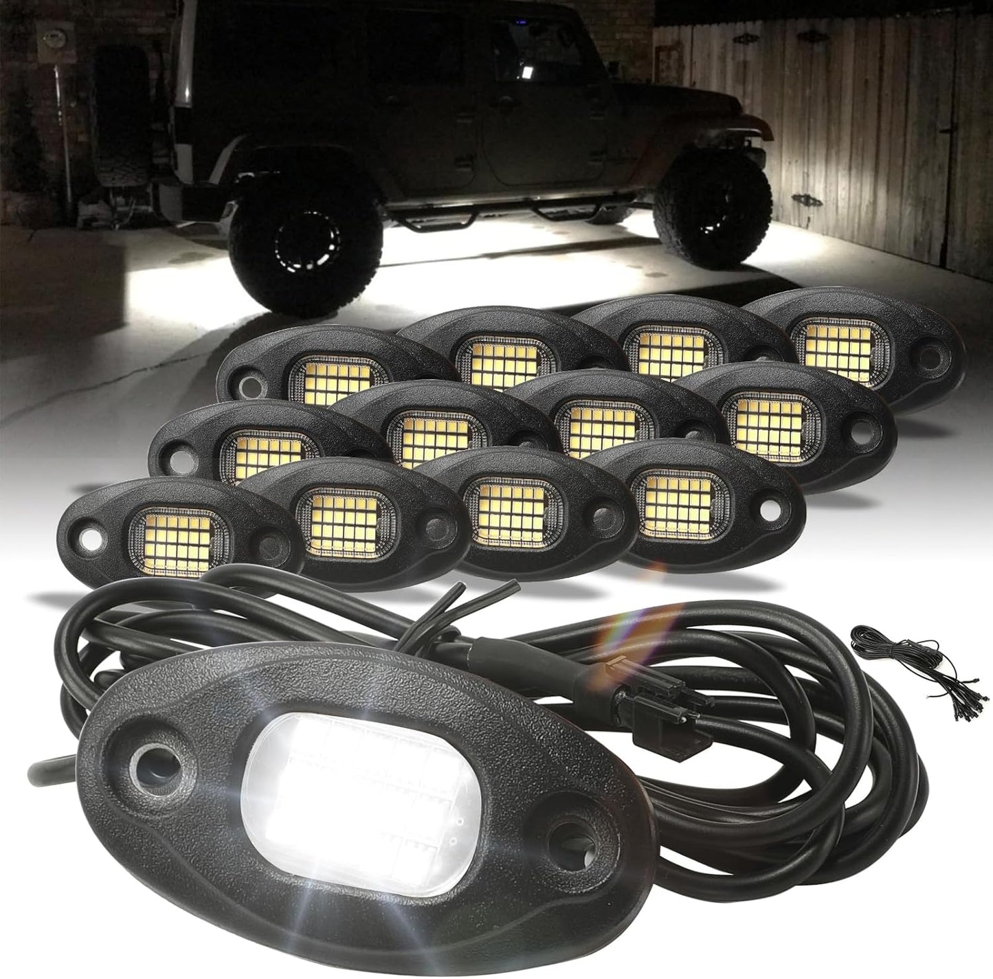 SUNPIE 12 Pods White Rock Lights with High Power Chips and IP67