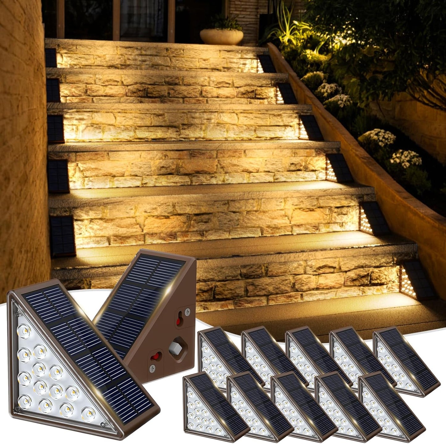 Solar Step Lights for Outside - 12pack Waterproof Stair Lights