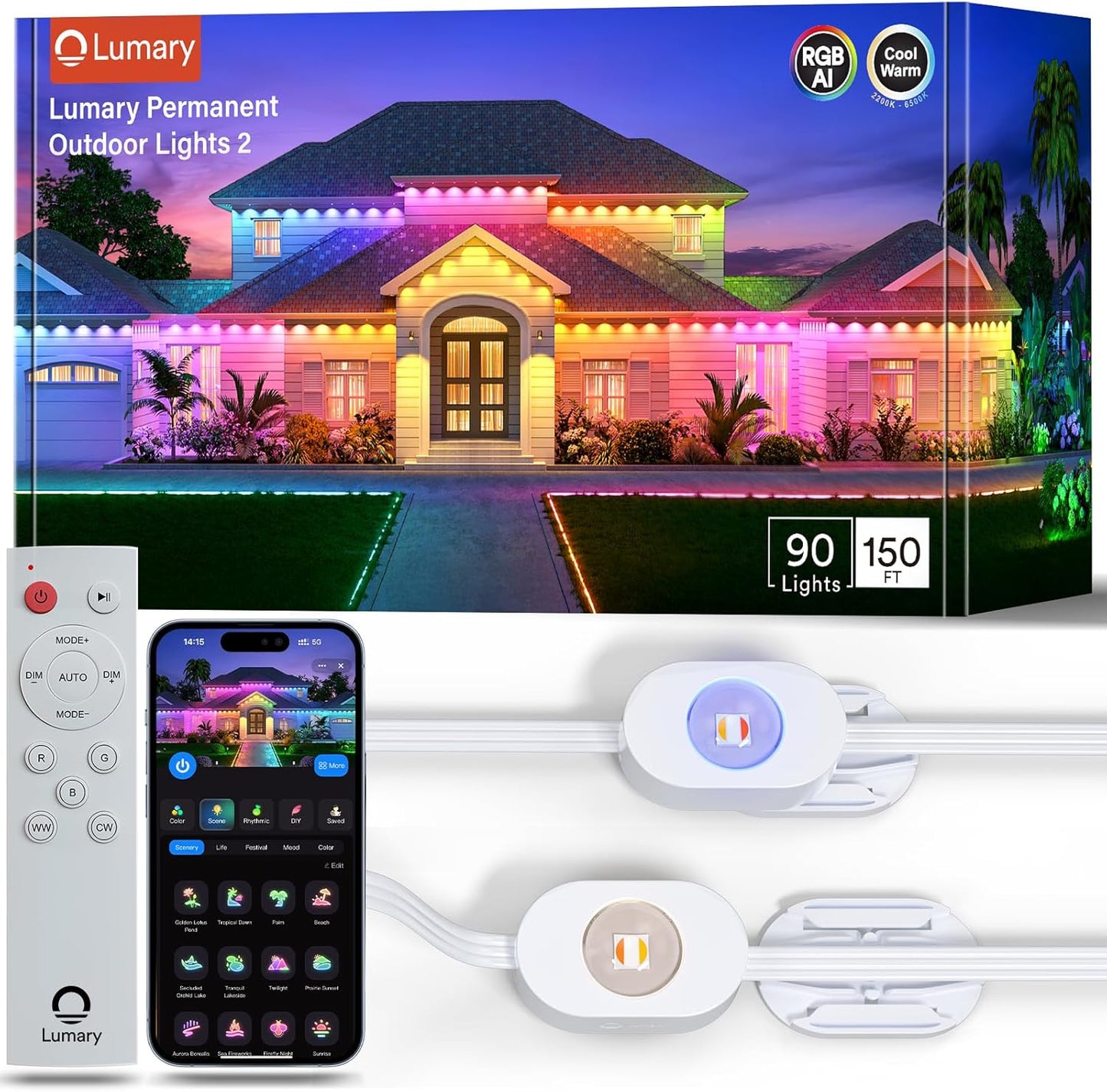 Lumary 150ft Outdoor String Lights with Remote for Year-Round Use