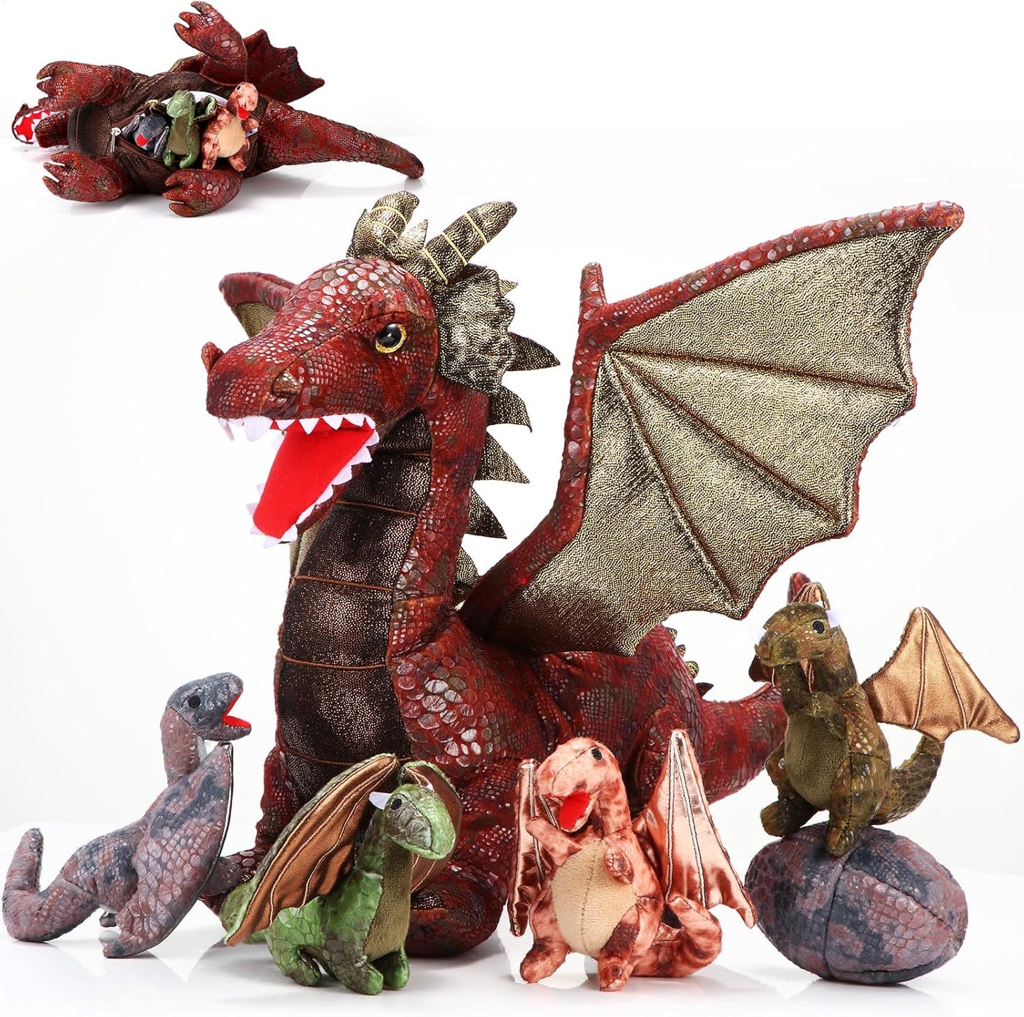Deekin 7 Pcs Dragon Toy Set for Kids - Plush Stuffed Animals