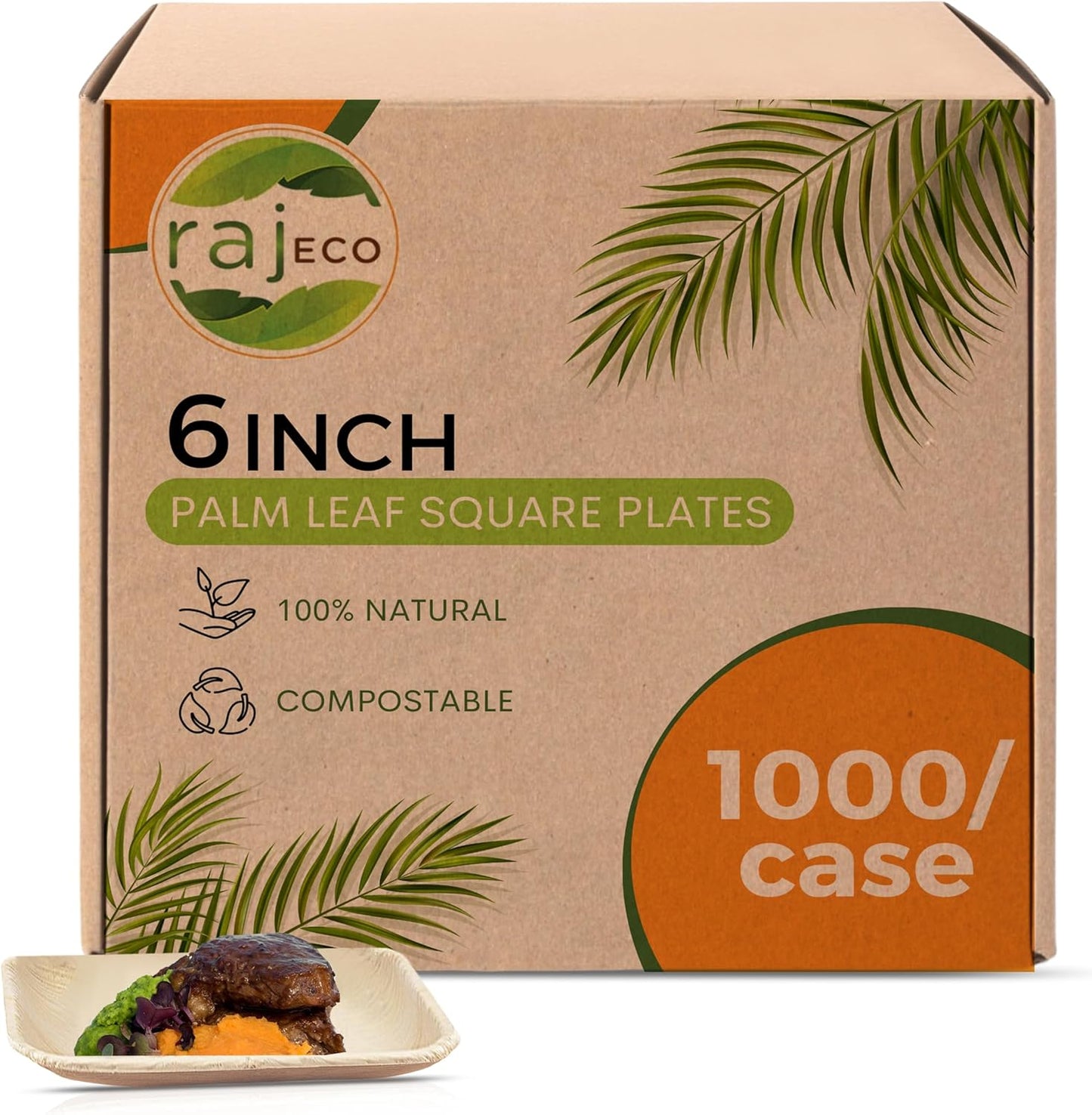 Raj Palm Leaf Plates Bulk 50-Pack for Eco-Friendly Dining