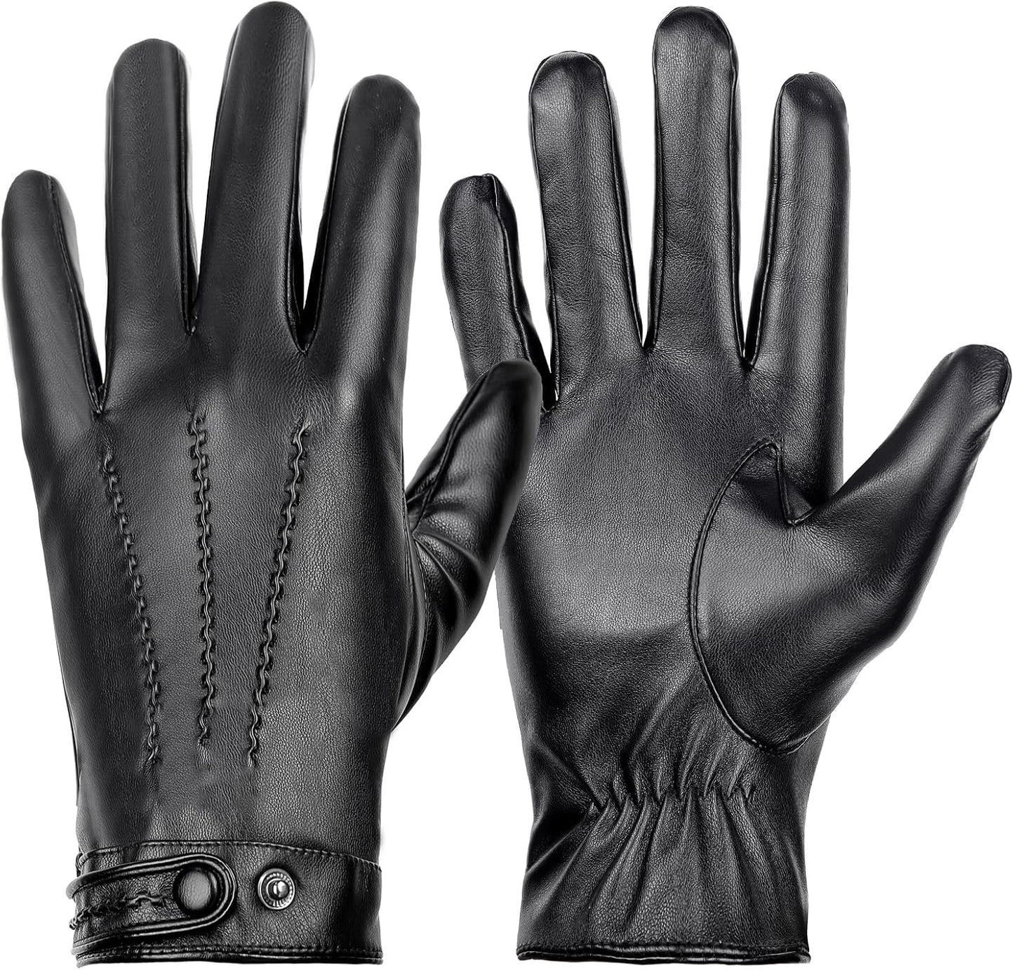 Men's Plush Lined Leather Gloves, Full Touchscreen, Winter Ready