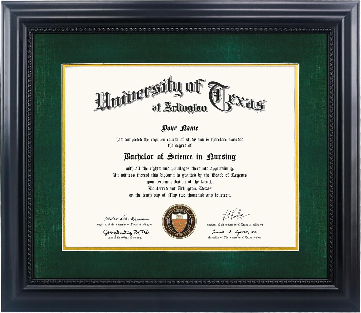 GMFrames 11x14 Diploma Frame with Green Mat and Black Finish