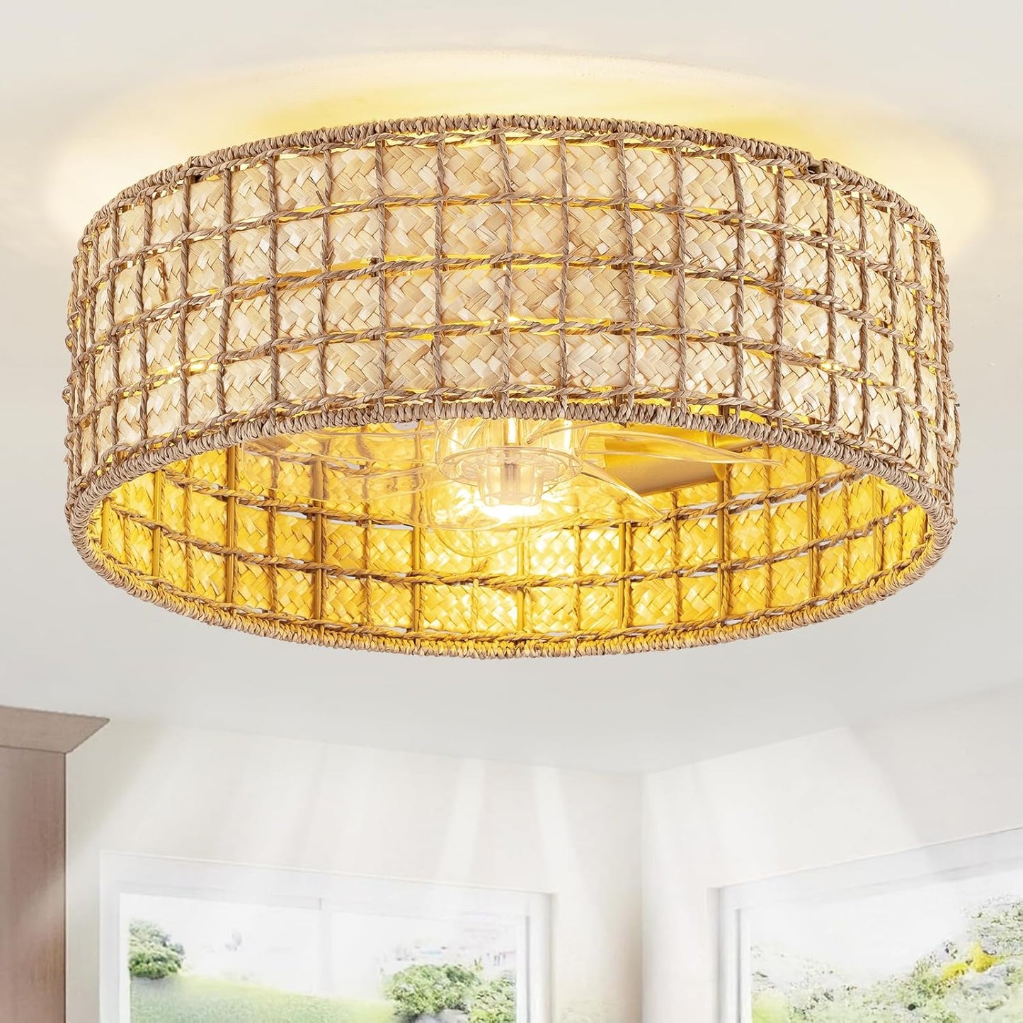 Rattan Fandelier Ceiling Fans with Lights for Cozy Bedrooms