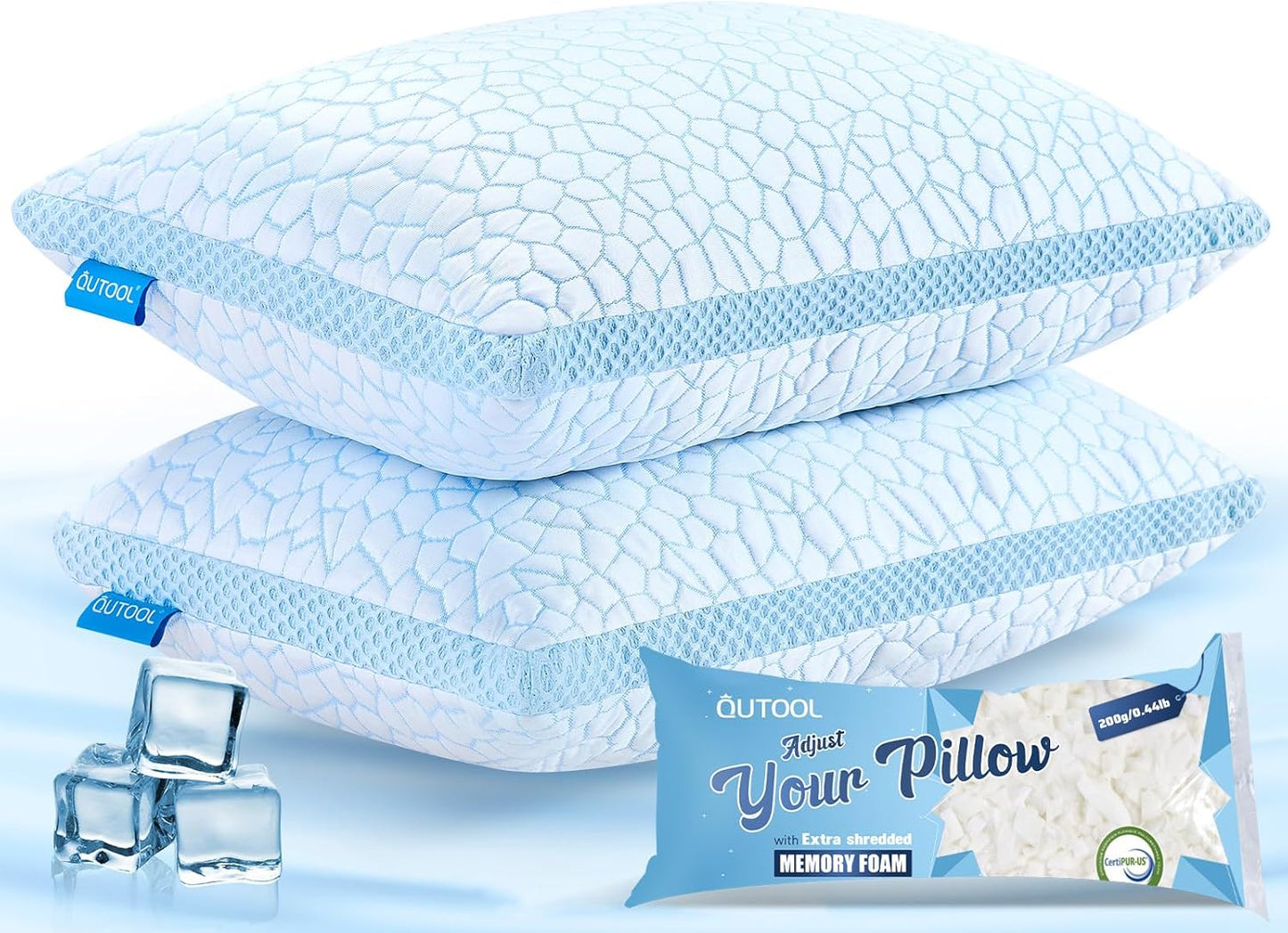 QUTOOL Double Sided Cooling Pillow for Hot Sleepers Set of 2