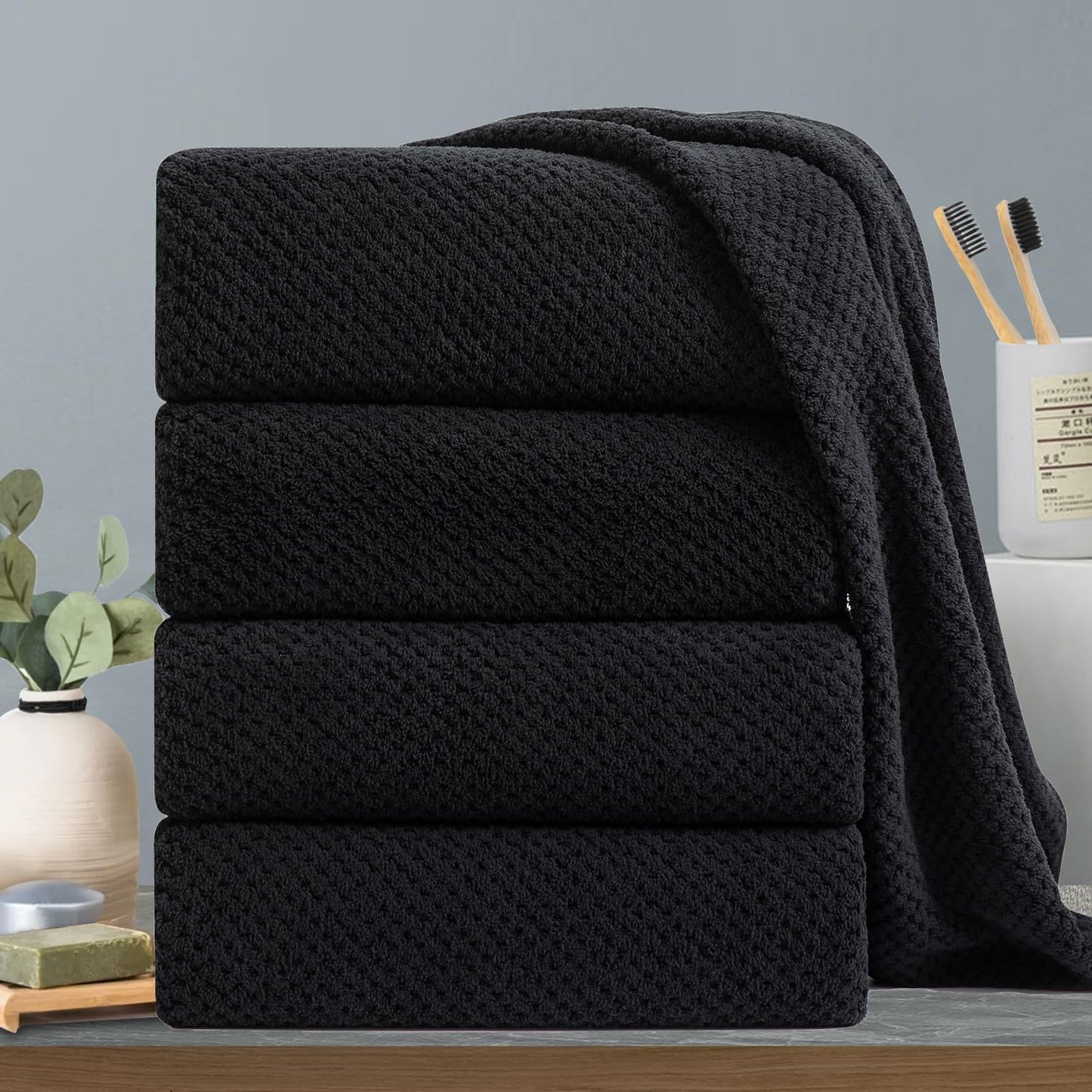 Luxury 600 GSM Black Bath Towels Set - Oversized Soft Towels