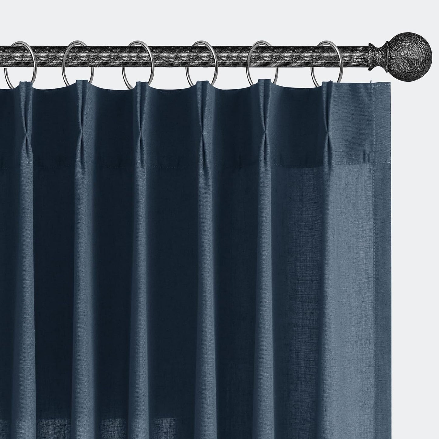 Denim Blue Pinch Pleated Linen Curtains for Elegant Living Spaces
