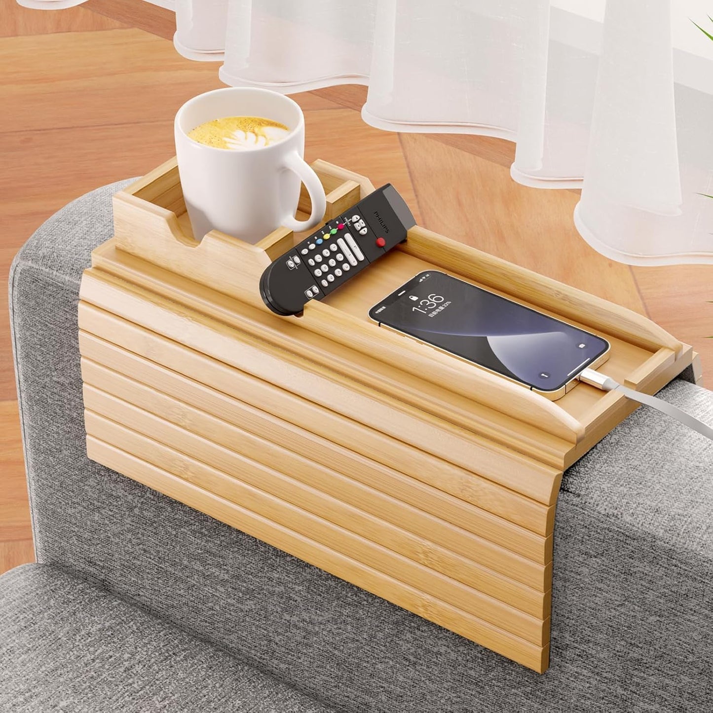 Bamboo Sofa Armrest Tray - Perfect Couch Organizer Solution