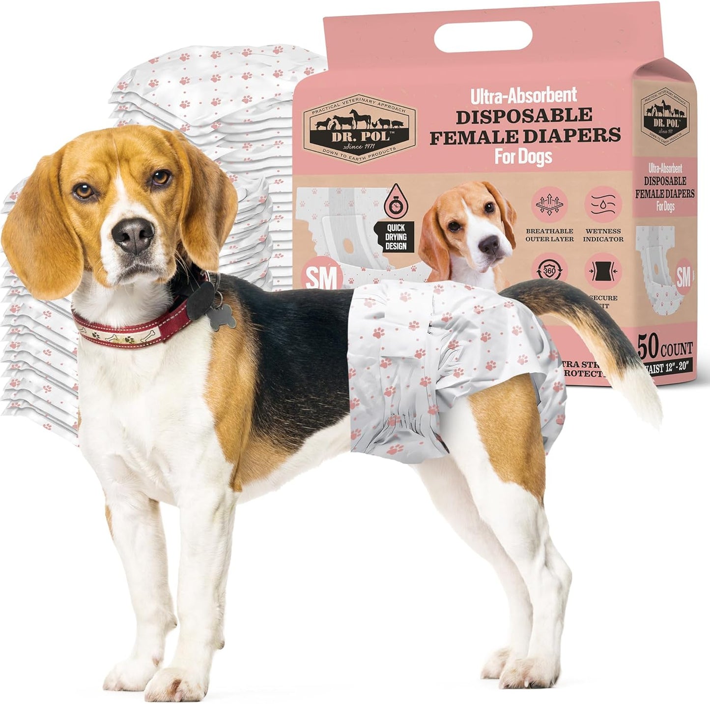 Dr. Pol Super Absorbent Dog Diapers - Small, 50 Count