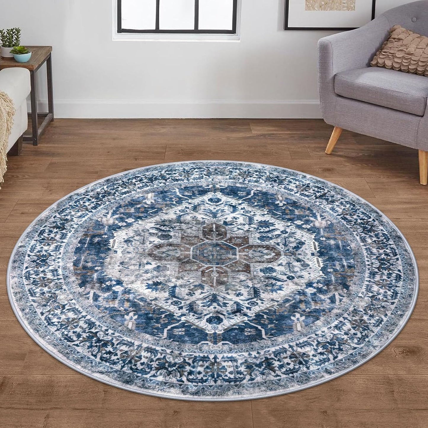 KOZYFLY Round Rug 5 Ft Non Slip Circle Doormat for Entryway