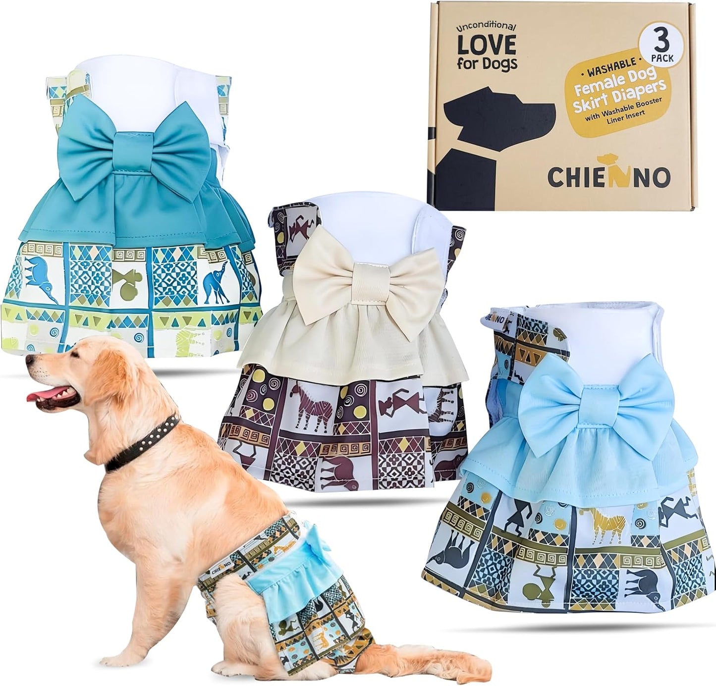 Chienno 3Pcs Premium Leak-Proof Dog Diapers X-Small - For Female Dogs in Heat
