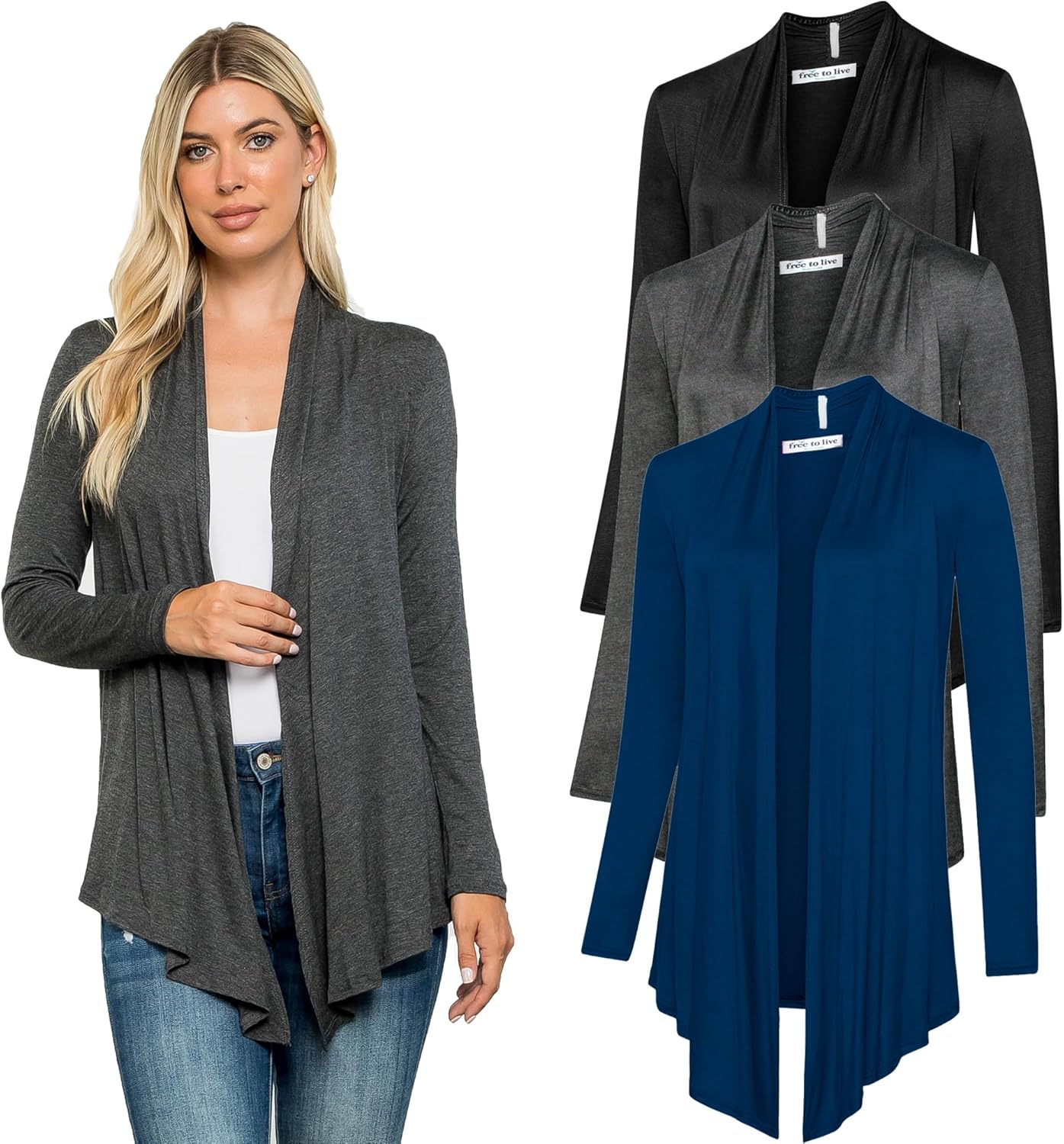 Free to Live 3 Pack Long Sleeve Cardigans for Women Stylish