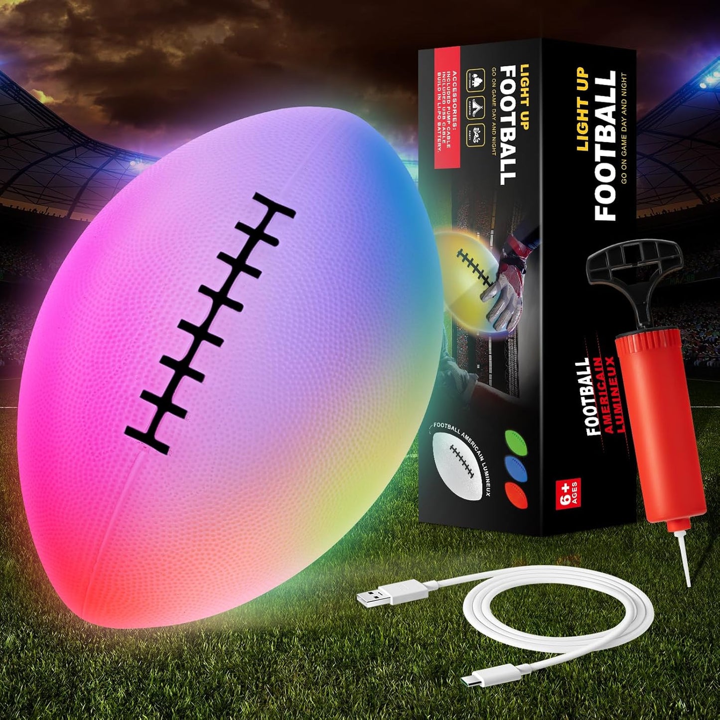 Light Up LED Size 6 Football - Glow in The Dark for Evening Play