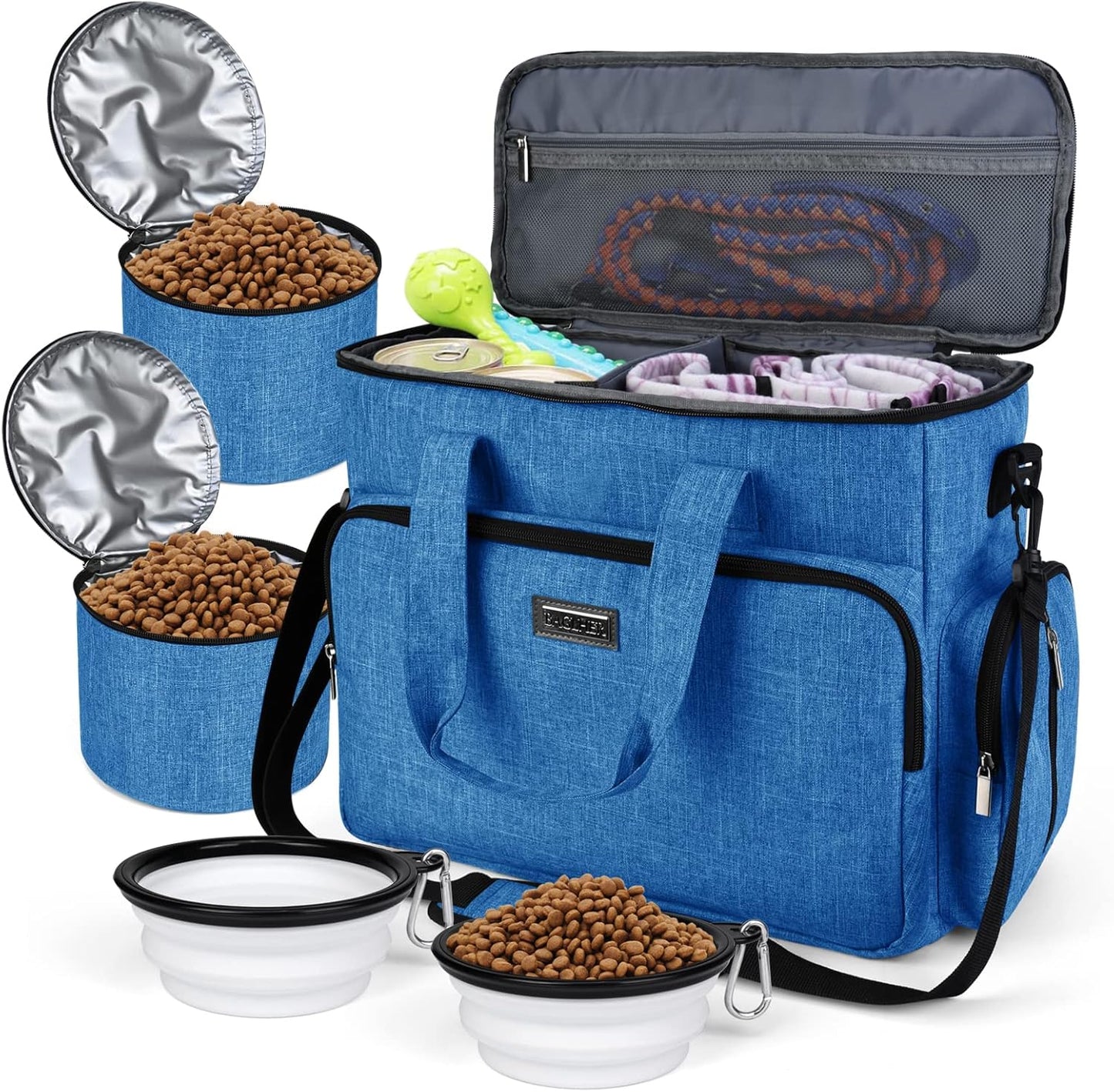 BAGLHER Dog Travel Bag with Food Containers and Bowls for Pets
