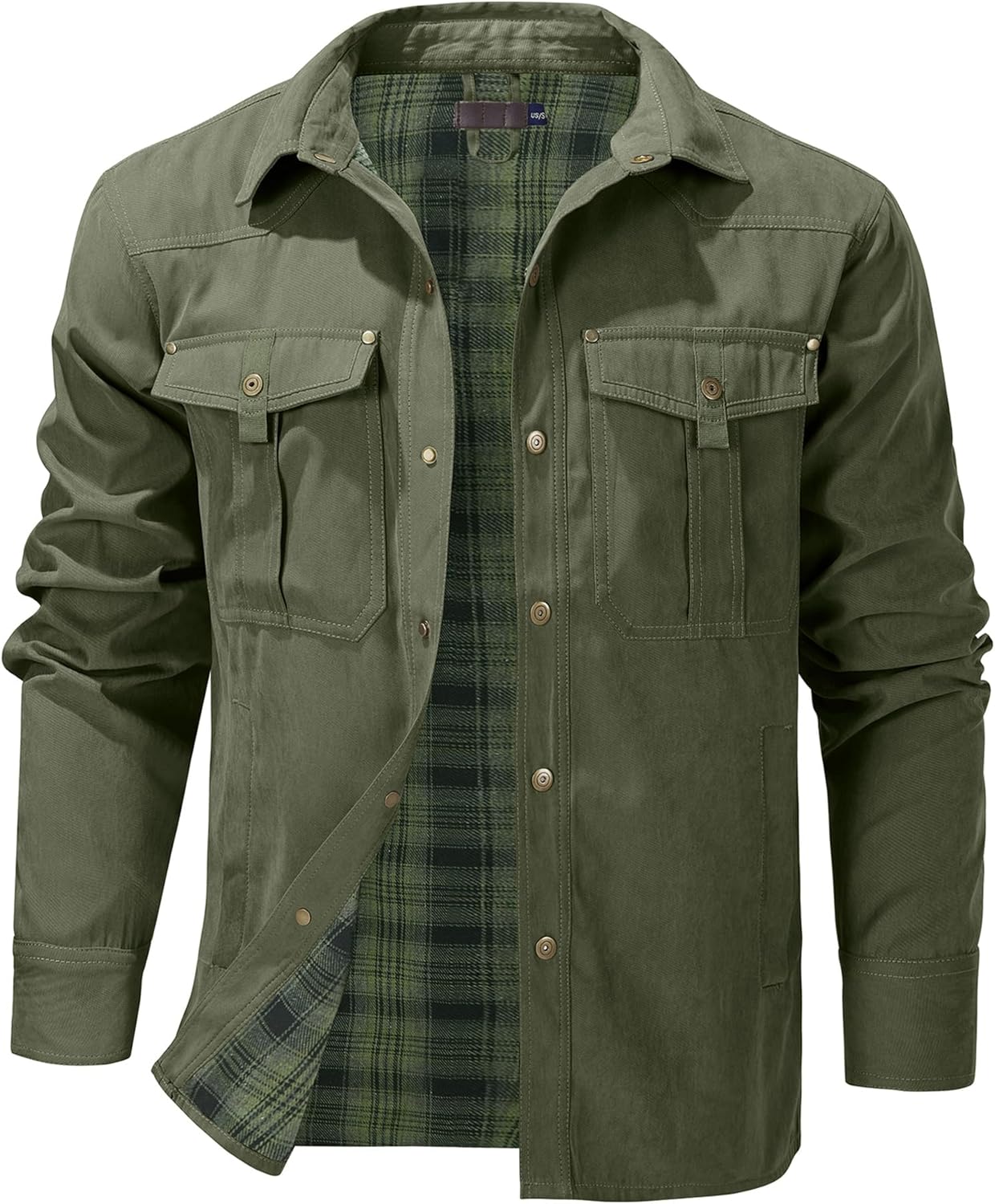 Mr.Stream Men's Lightweight Long Sleeved Snap Plaid Flannel Jacket