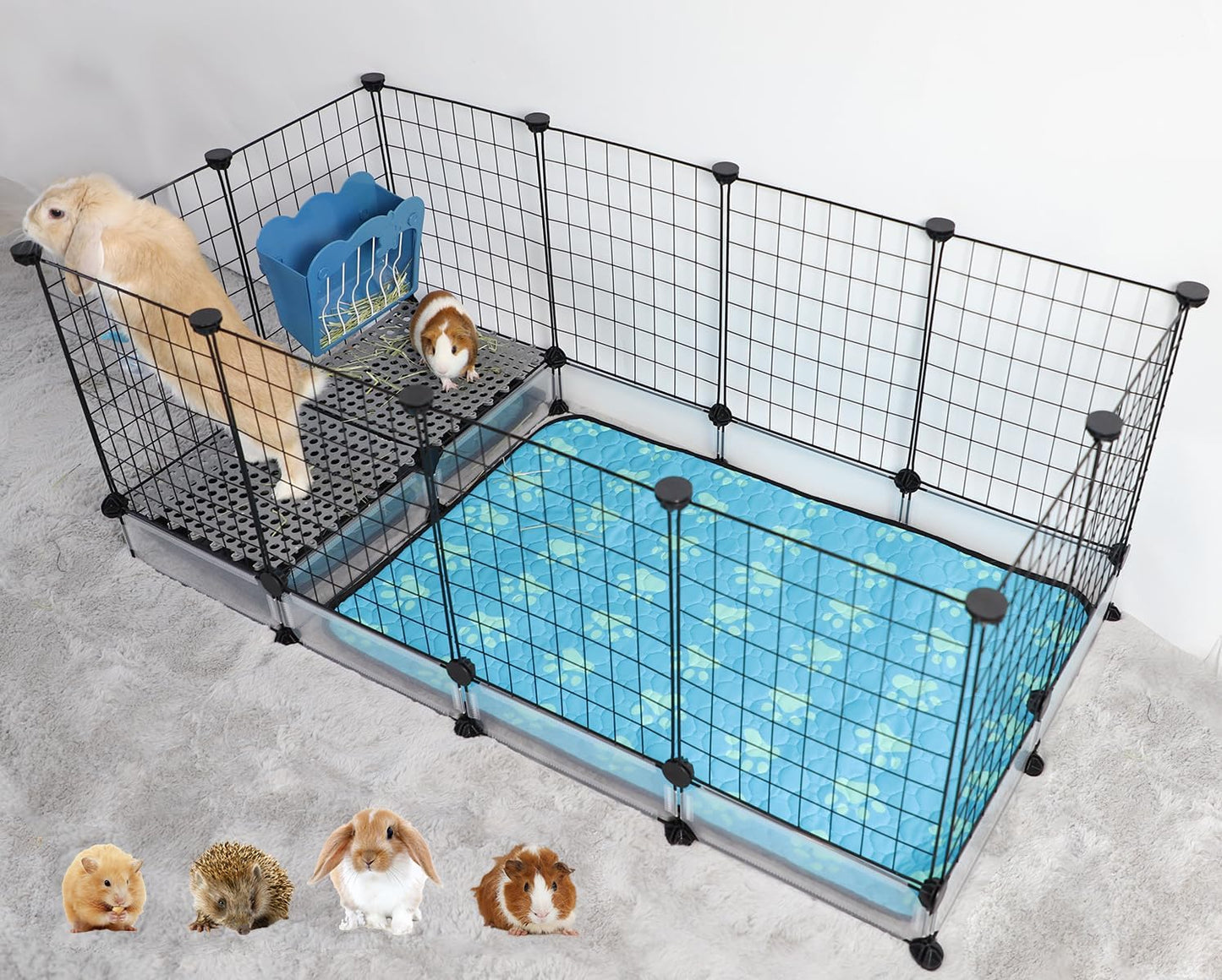 Spacious Rabbit Cage with Litter & Liner for Small Pets