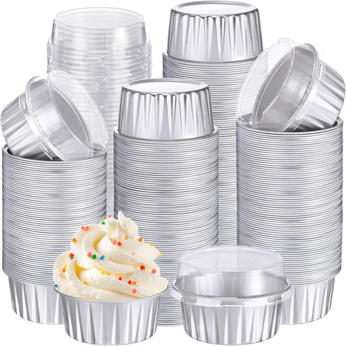 Gejoy 400 Pcs Aluminum Foil Baking Cups with Lids for Desserts