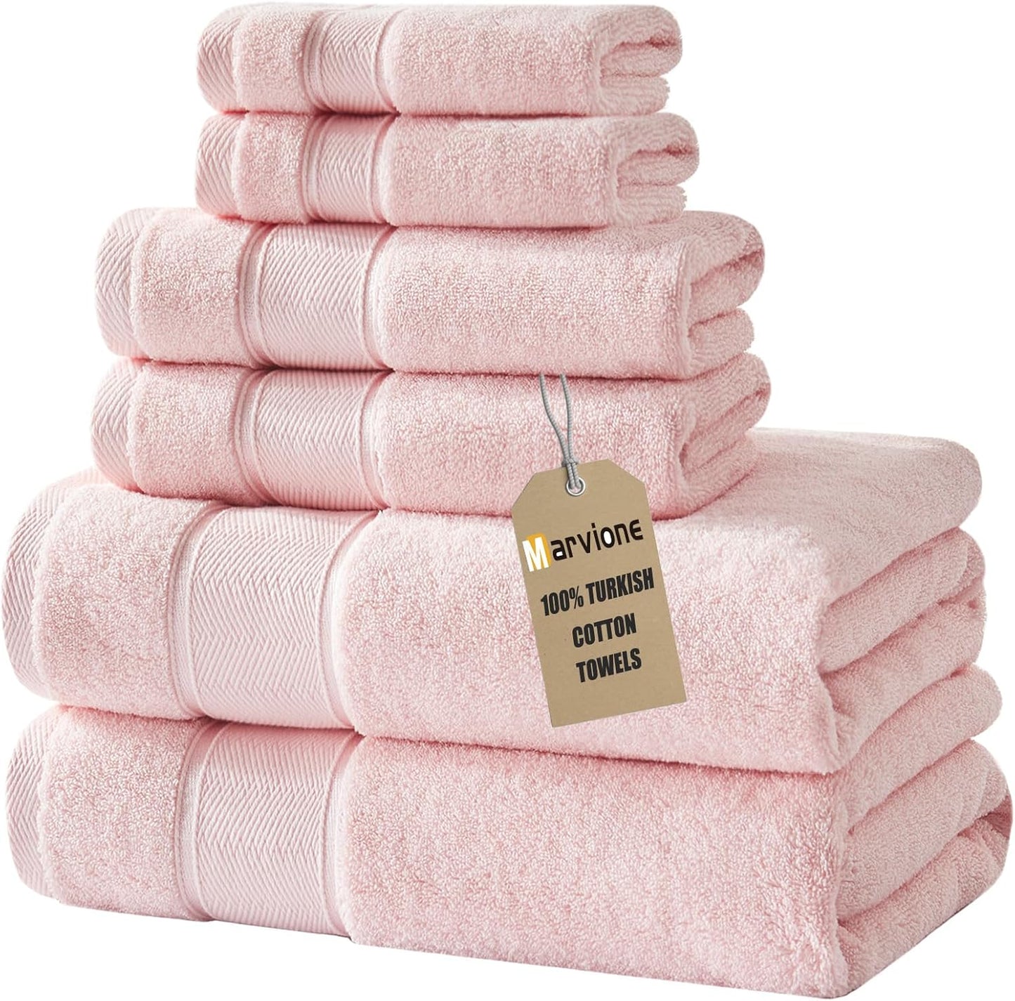 Marvione Bath Towels Set 6 Piece, Soft Turkish Cotton Towels