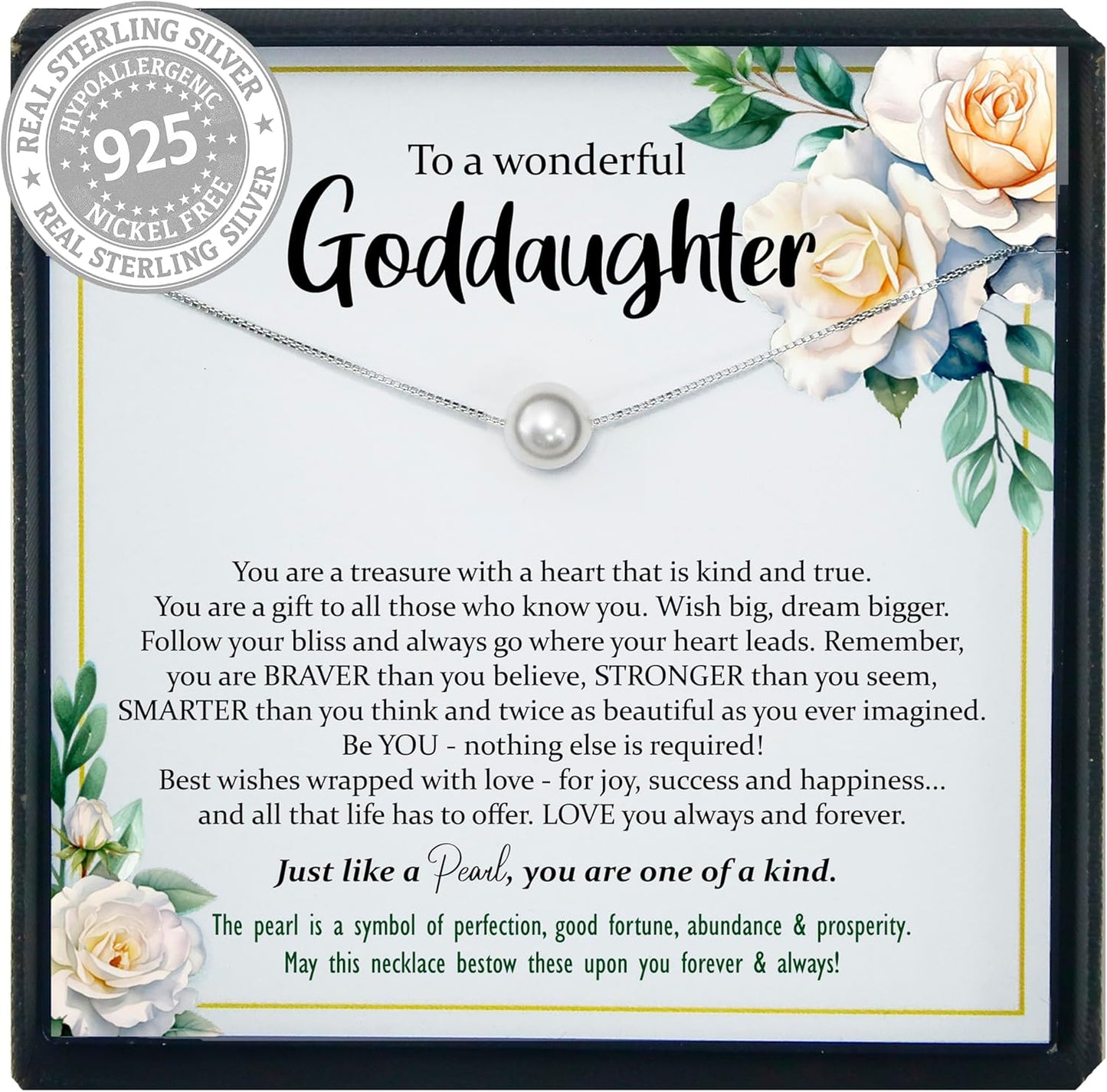 Be Wished Goddaughter Necklace - 925 Sterling Silver Pearl Gift