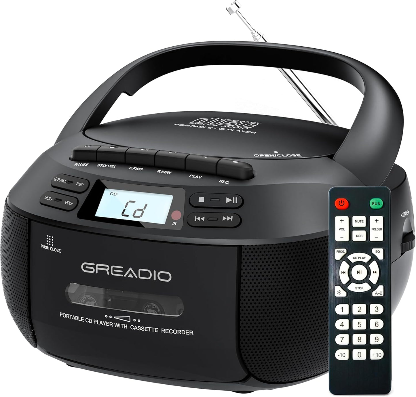 Greadio Boombox CD Player with Bluetooth and Cassette Functionality