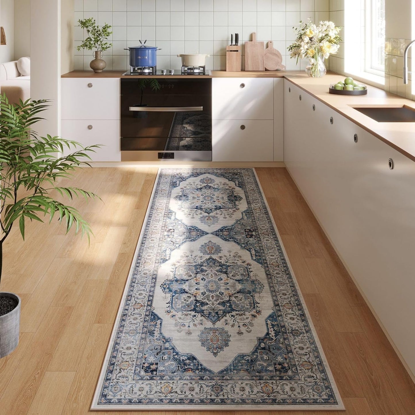 Vintage Medallion Kitchen Rugs Non Slip Washable for Any Room