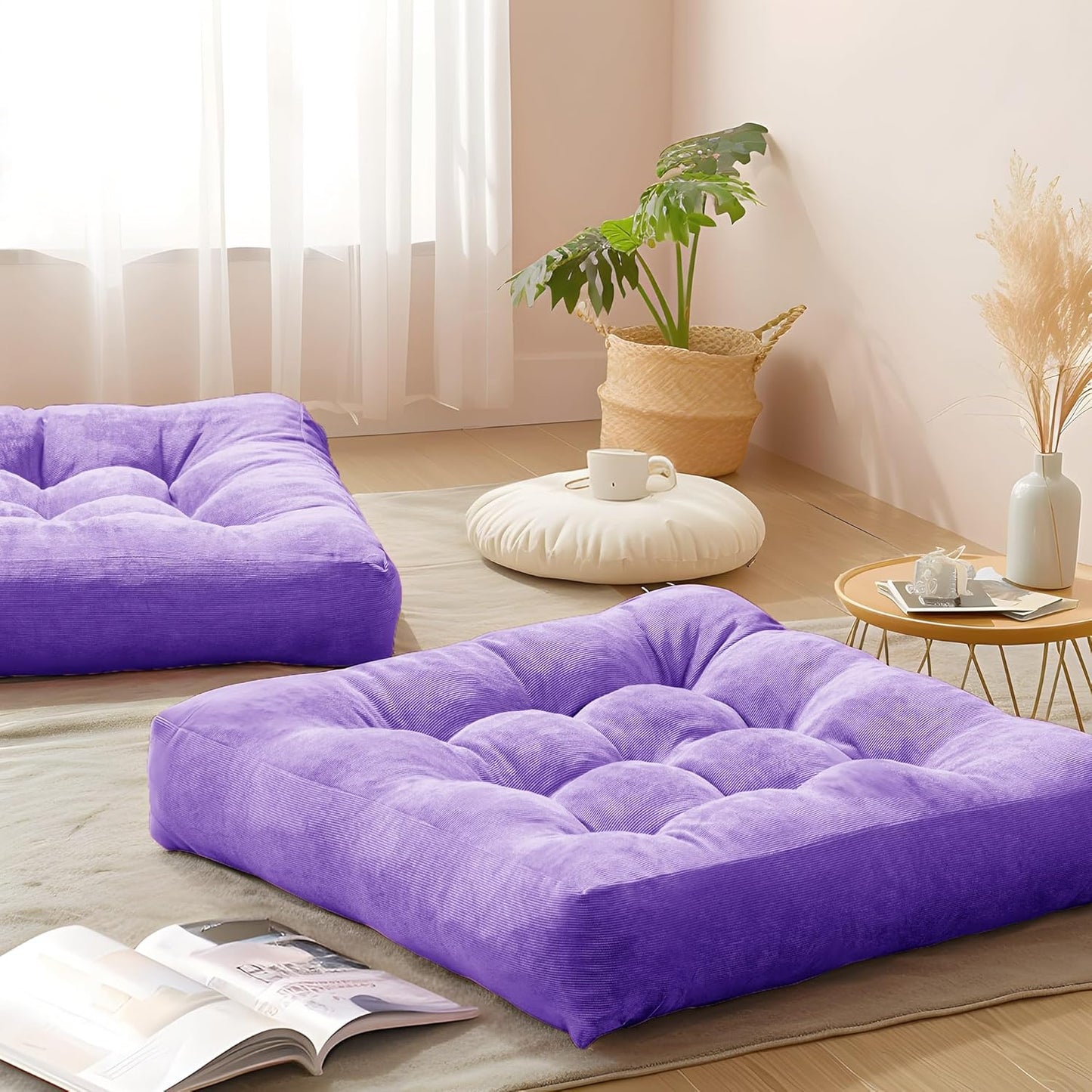 Square Tufted Corduroy Floor Cushions for Meditation 22x22ft
