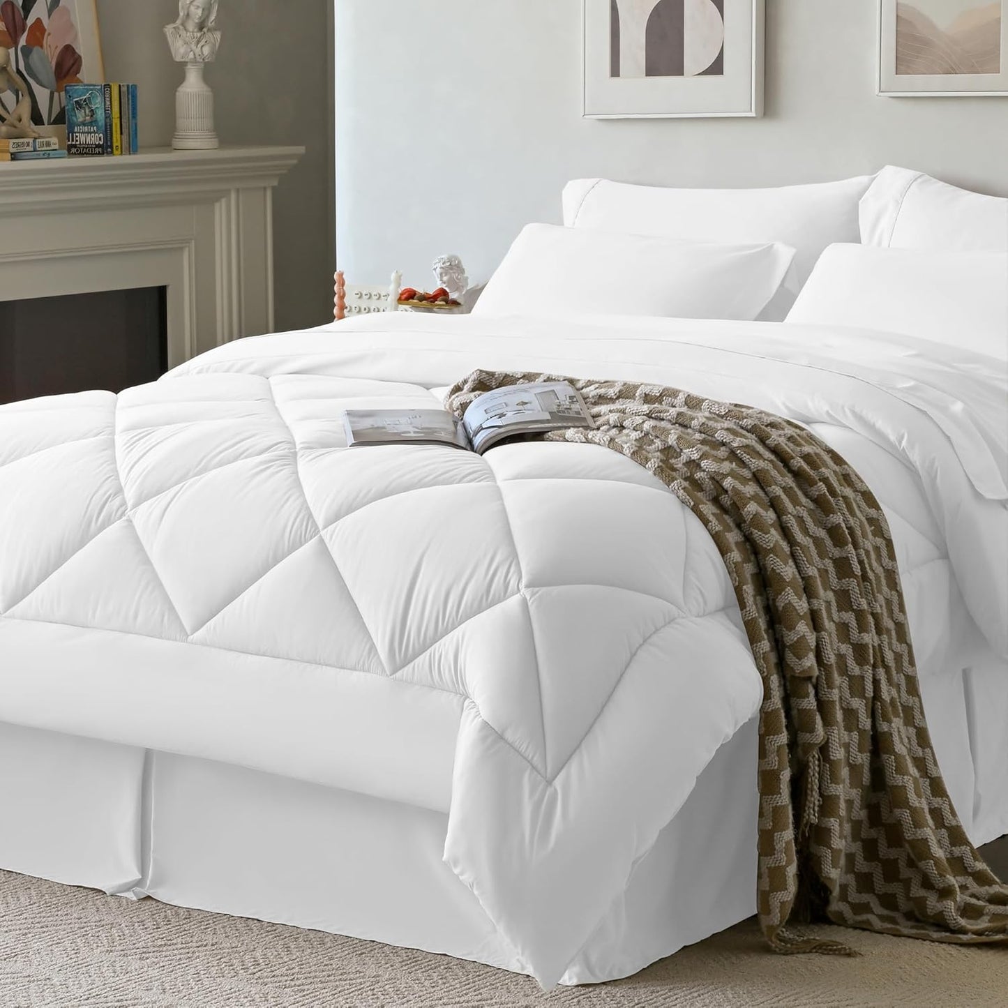 Newspin Full Comforter Set White - All Season Bed in a Bag