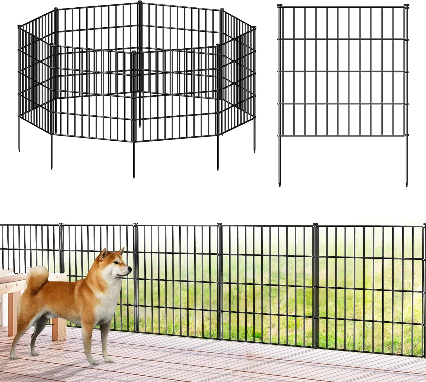 Metal Garden Fence 28in High for Dogs, 18.7ft Long Barrier