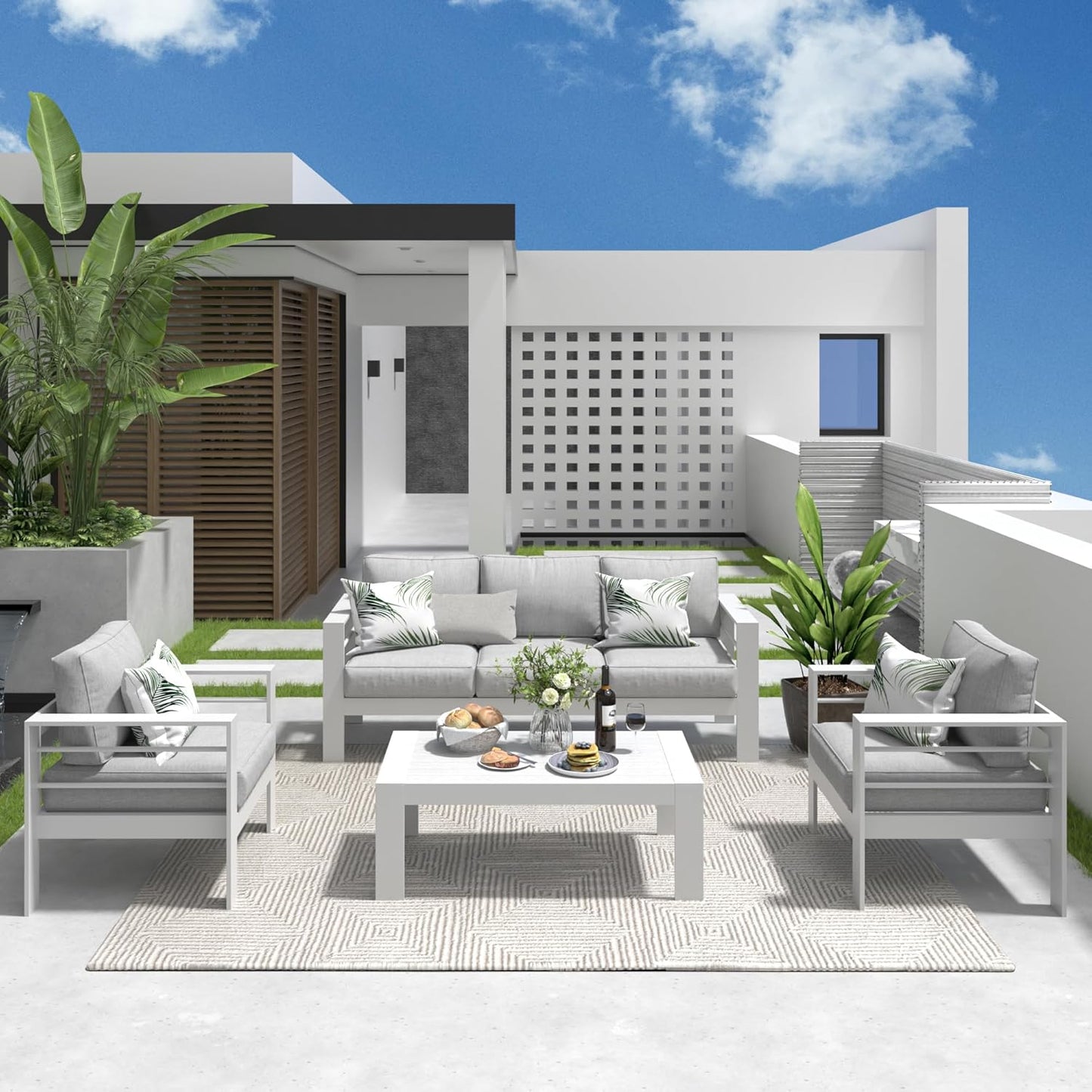 Modern Aluminum Patio Furniture Set for 5 with Coffee Table