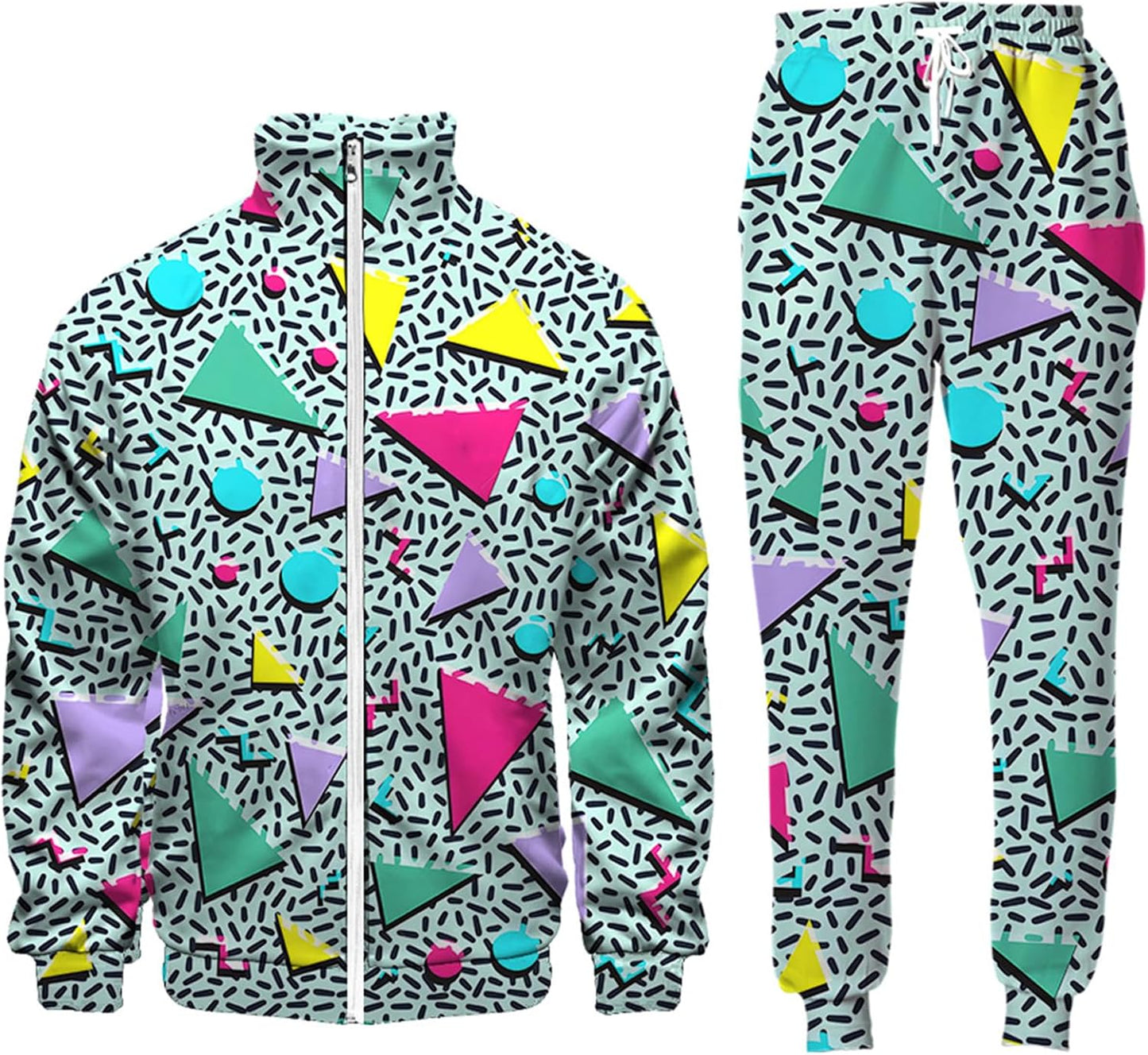 Retro 80s 90s Outfit Sets for Men Vintage Jacket and Joggers