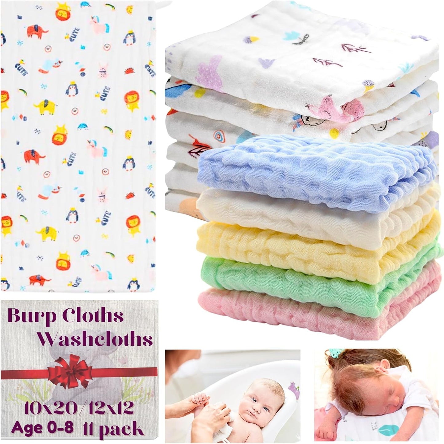 Ultra-Soft Baby Muslin Washcloths - 6 Layered Cotton - 11 Pack - Ideal for Newborns