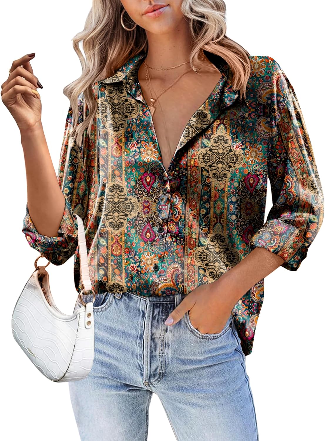 Satin Silk Button Down Shirt for Women - Elegant Blouse Tunic