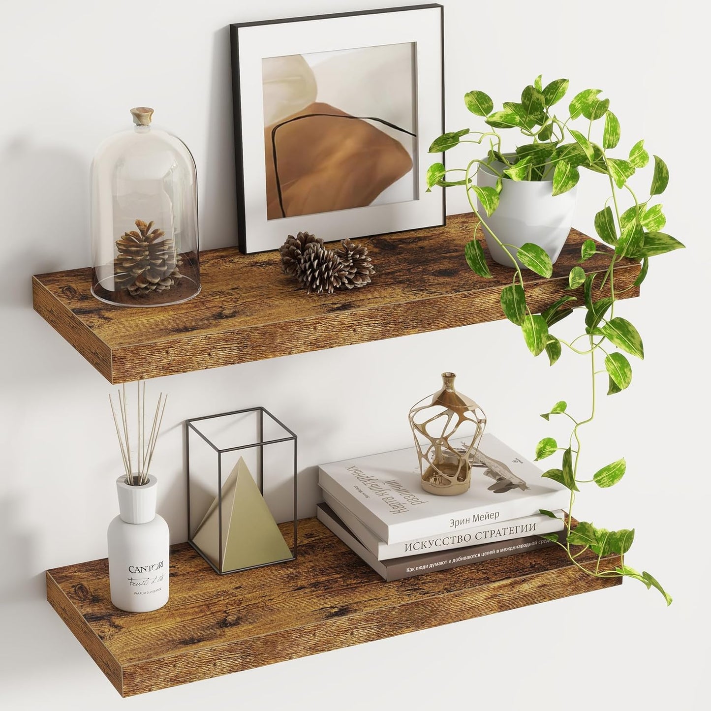 Rustic Wooden Floating Shelves - 2 Pack for Home Decor