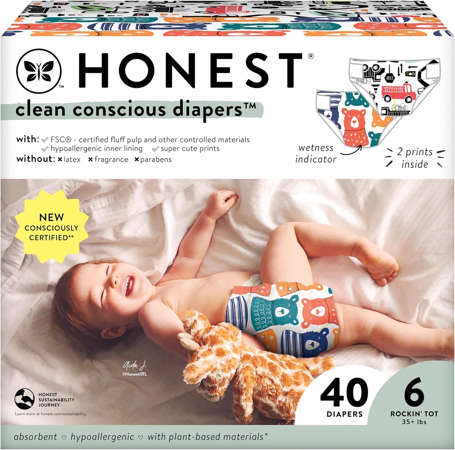 Plant-Based Diapers for Big Trucks Fans | Size 6, 40 Count