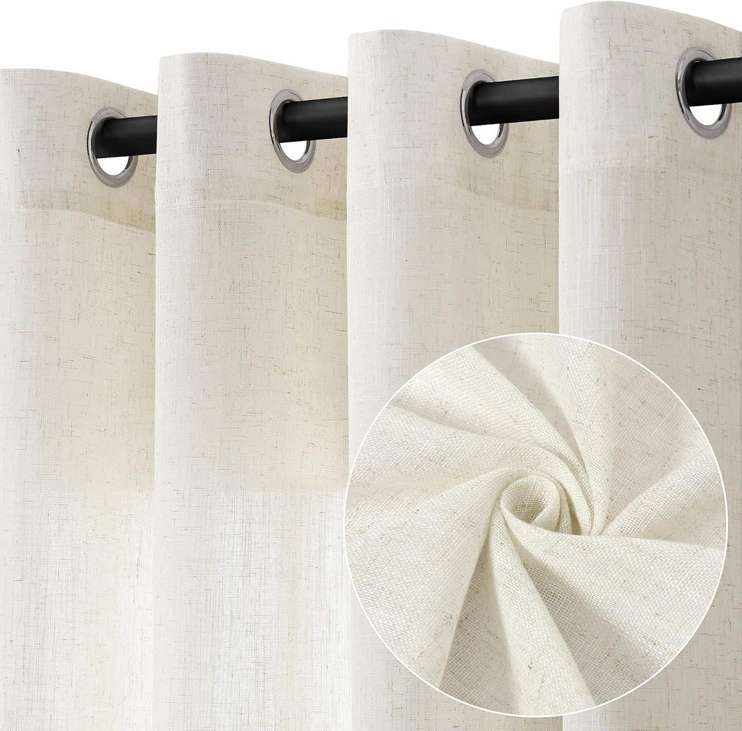 Natural Cream Linen Curtains 108 Inch Length for Living Room