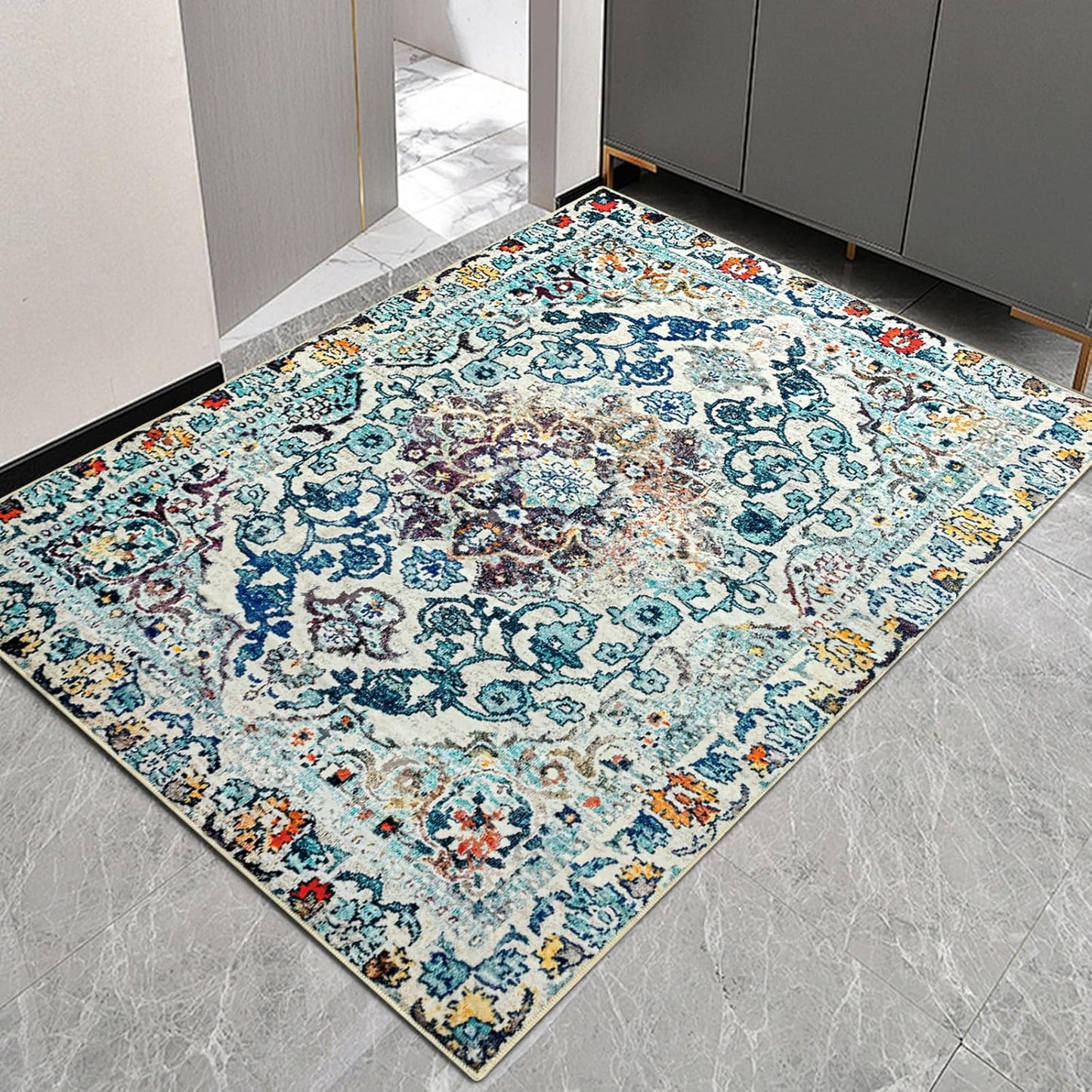Easy-Going Boho Area Rug 3x5 for Entryway and Living Room