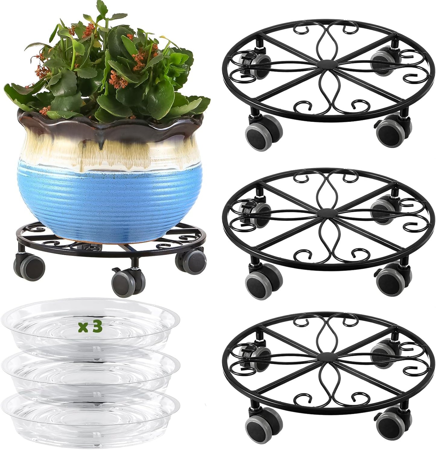 3 Pack Plant Caddy with Wheels for Easy Indoor and Outdoor Use