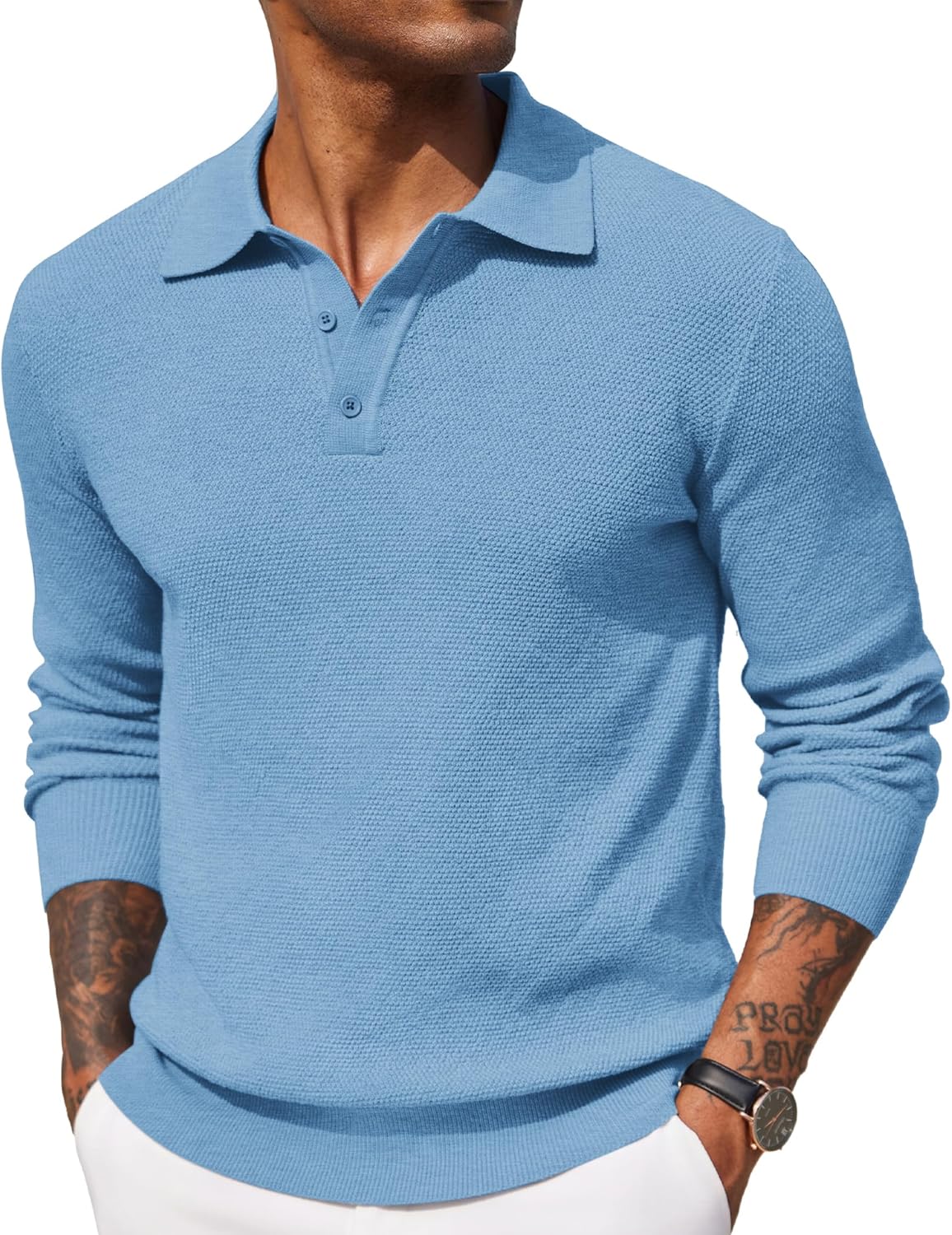 COOFANDY Mens Knit Polo Shirts Long Sleeve Casual Sweater