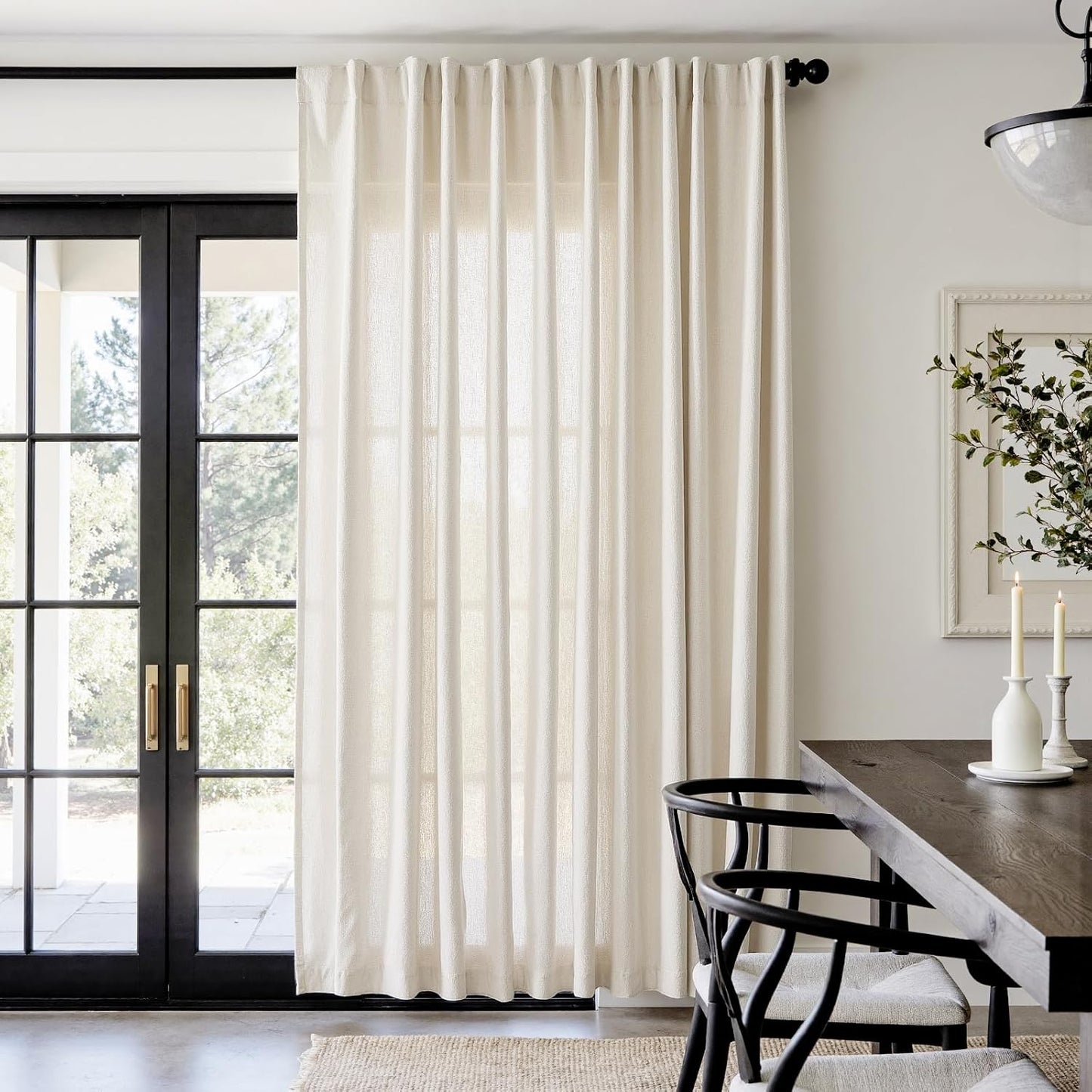 Linen Blend Beige Curtain for Living Room 84 Inch Length