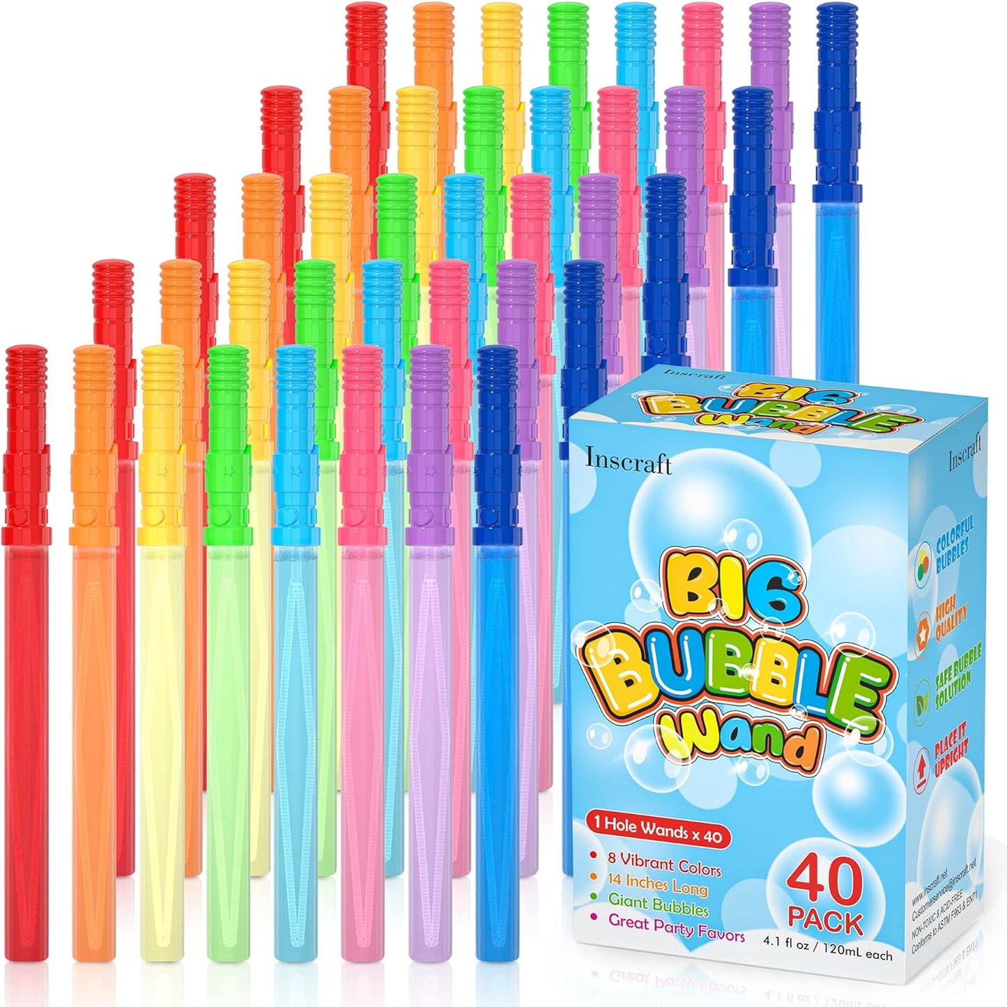 Inscraft 40 Pack Big Bubble Wands for Kids Summer Fun