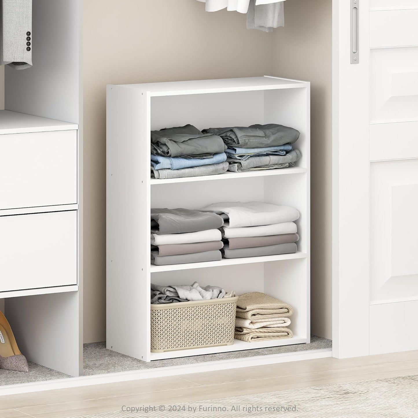 Furinno Reed 3-Tier Open Shelf for Closet Storage Organization